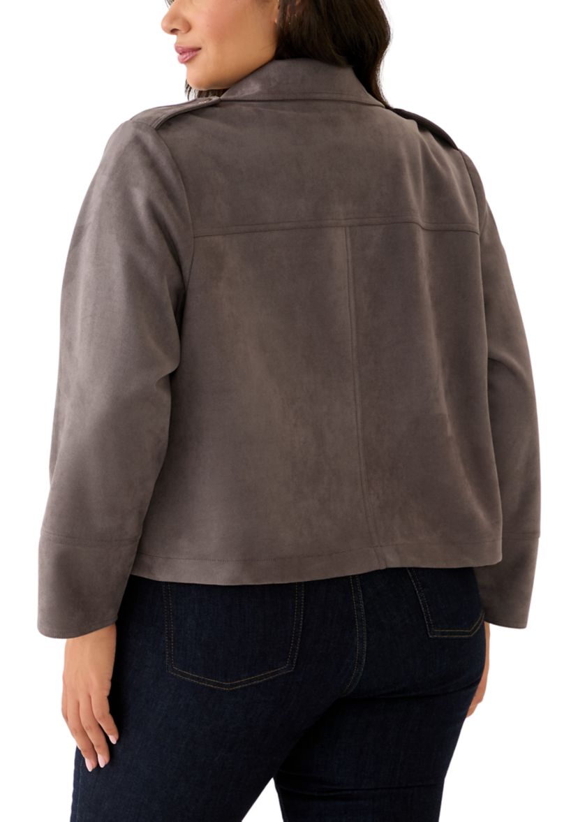 Plus Size Faux Suede Open Front Jacket 