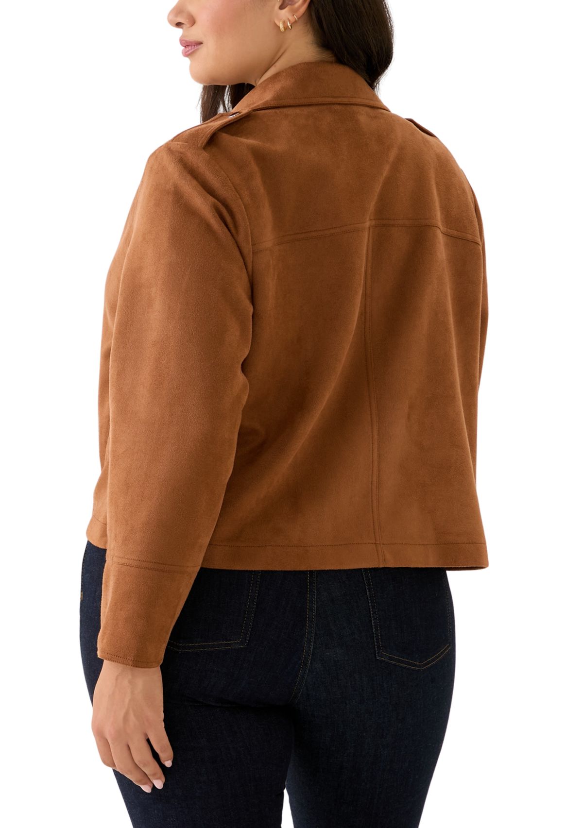 Plus Size Faux Suede Open Front Jacket 