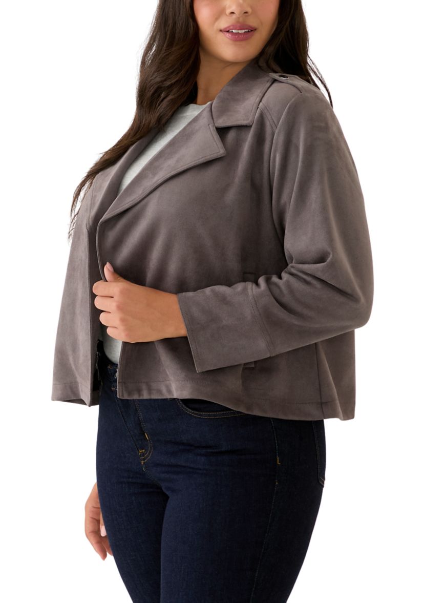 Plus Size Faux Suede Open Front Jacket 