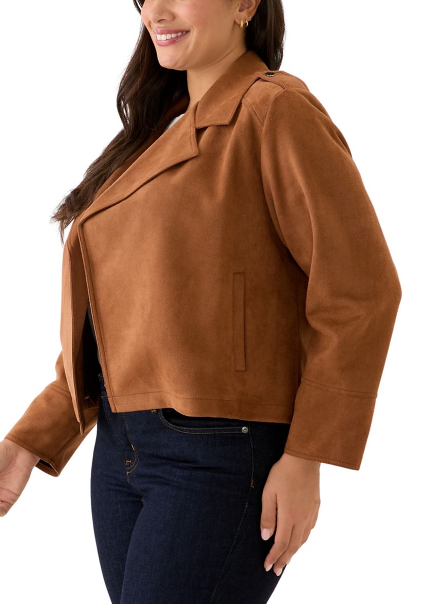 Plus Size Faux Suede Open Front Jacket 