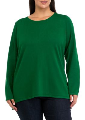 PHILOSOPHY BY REPUBLIC Women's Plus Size Crew Pleatback Sweater, Green, 3X