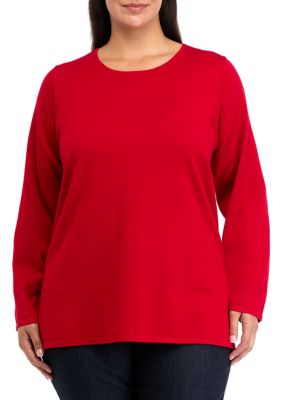 PHILOSOPHY BY REPUBLIC Women's Plus Size Crew Pleatback Sweater, Red, 3X