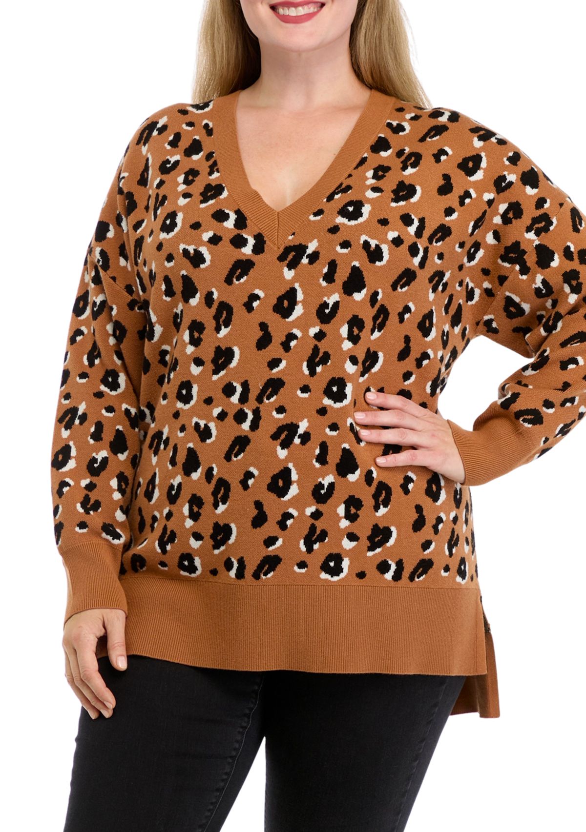 Plus Size Printed V-Neck Sweater