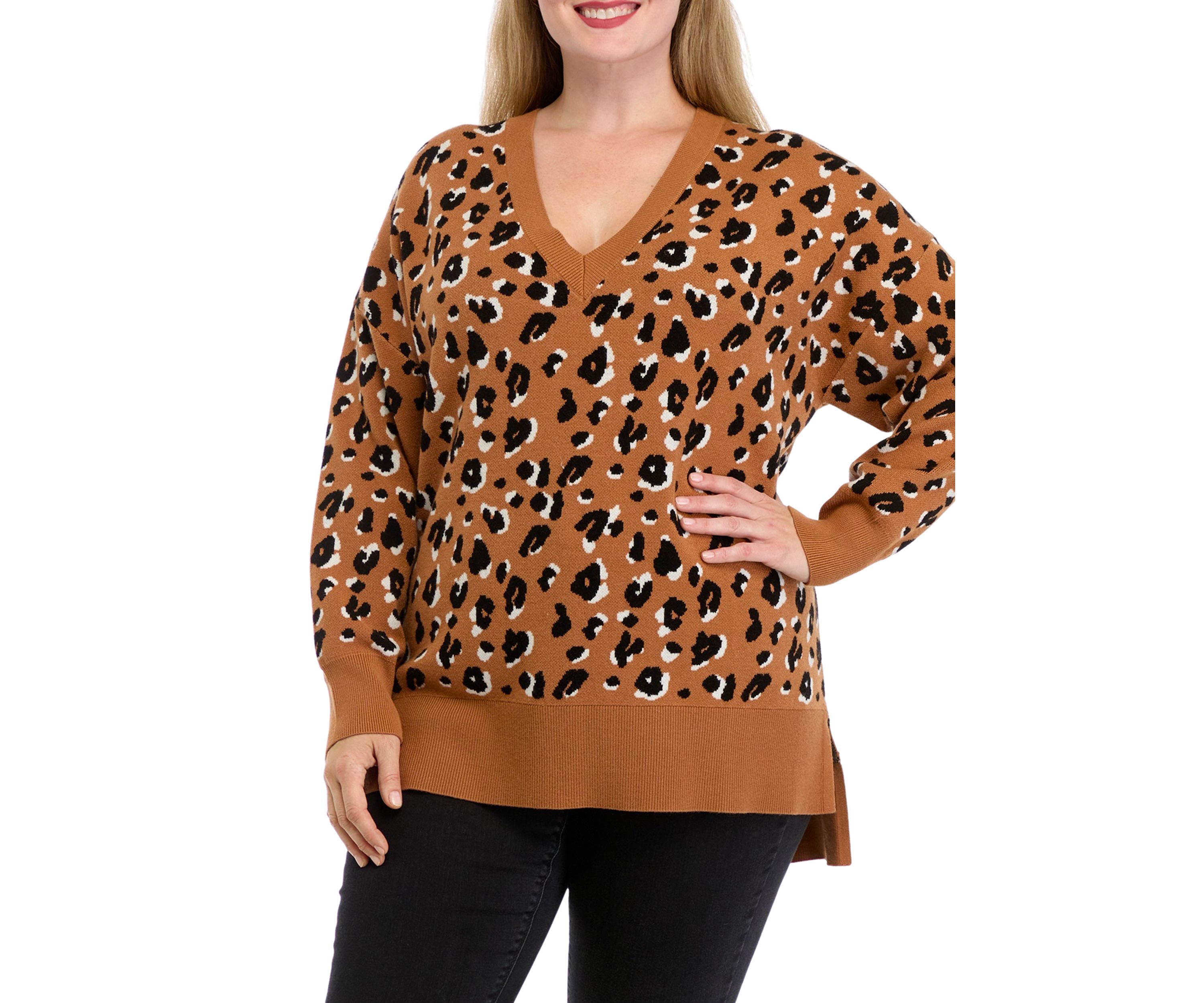 Plus Size Printed V-Neck Sweater