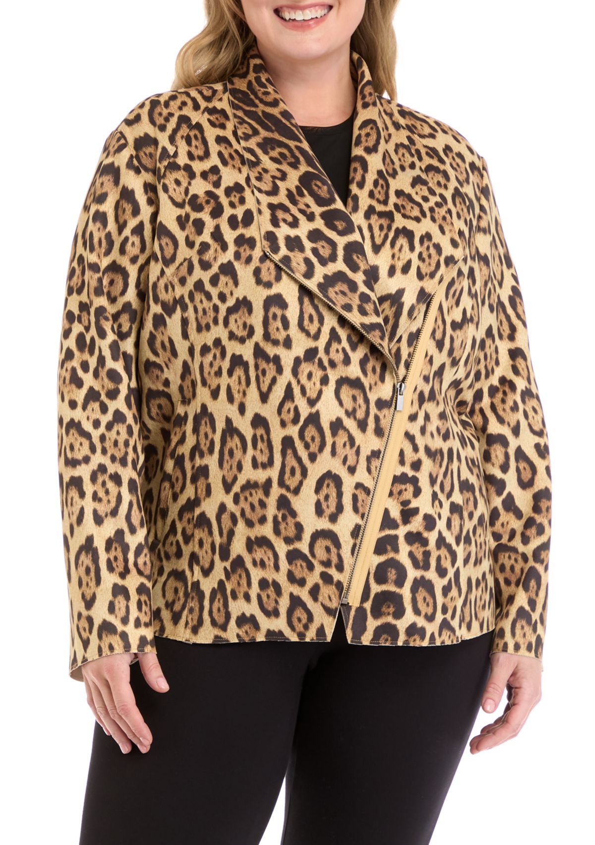 Plus Size Faux Suede Jacket with Asymmetrical Zip