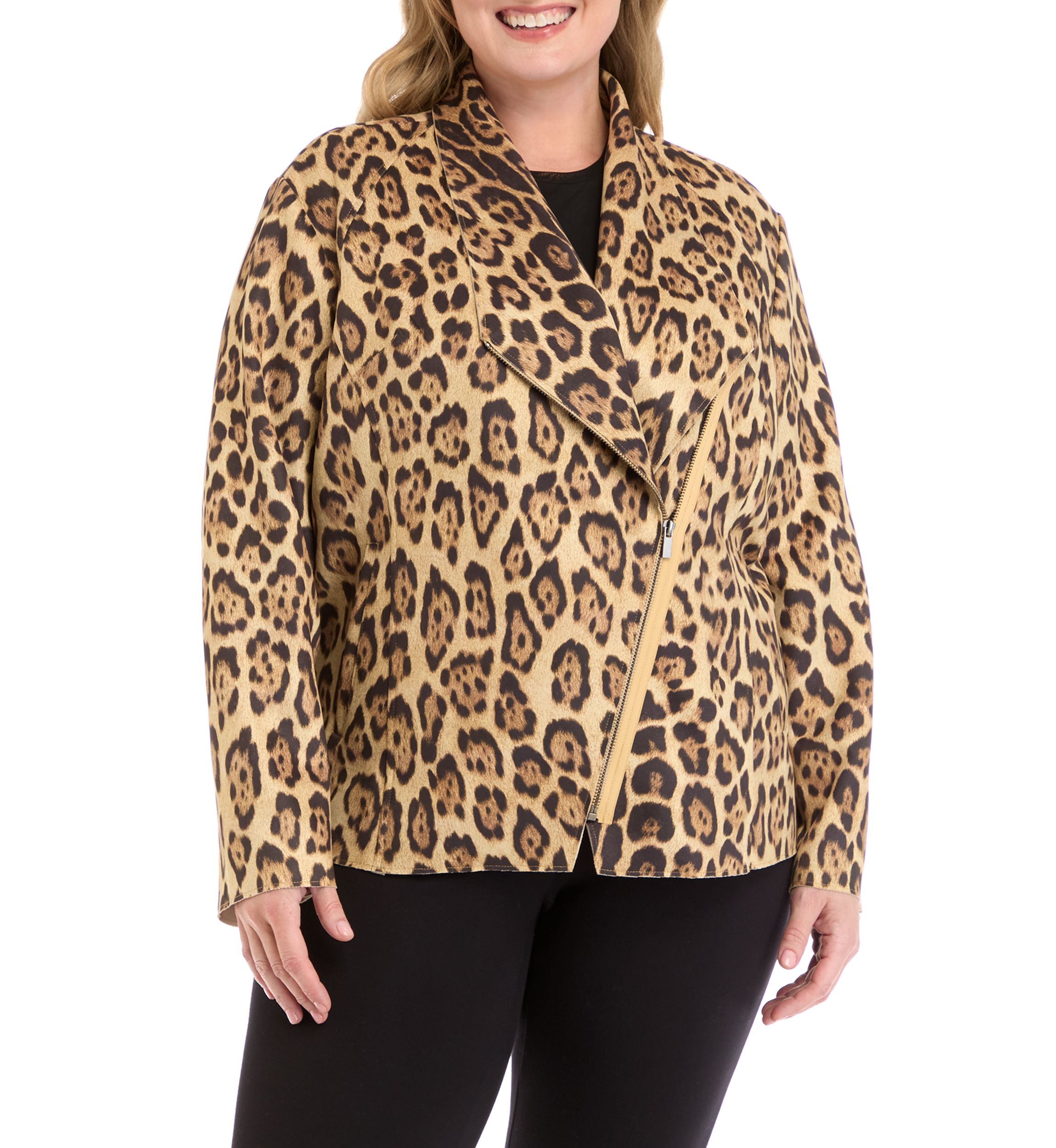 Plus Size Faux Suede Jacket with Asymmetrical Zip