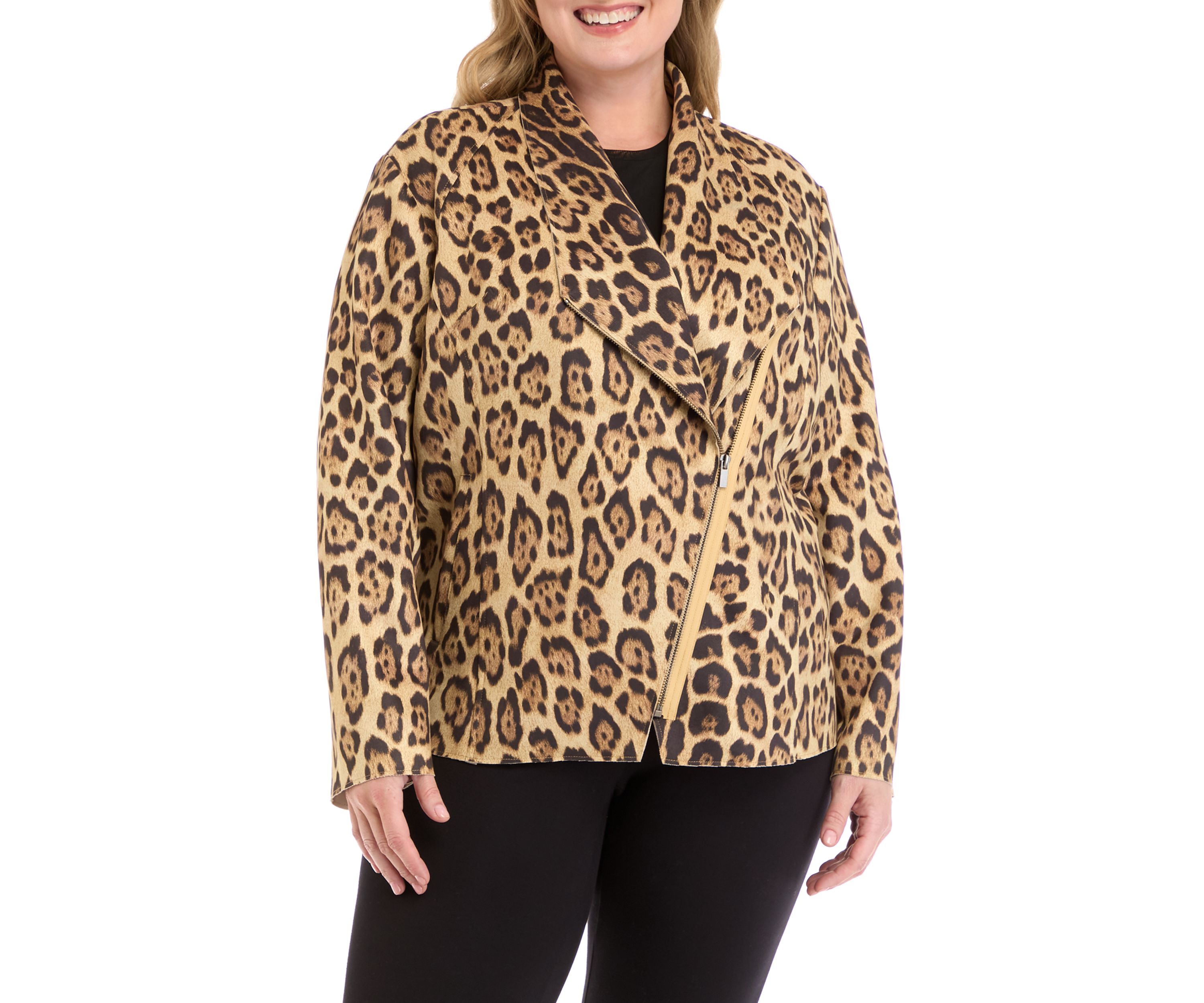 Plus Size Faux Suede Jacket with Asymmetrical Zip