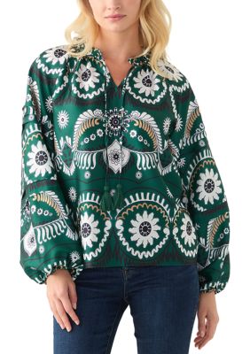 PHILOSOPHY BY REPUBLIC Women's Long Sleeve Split Neck Printed Blouse, XS