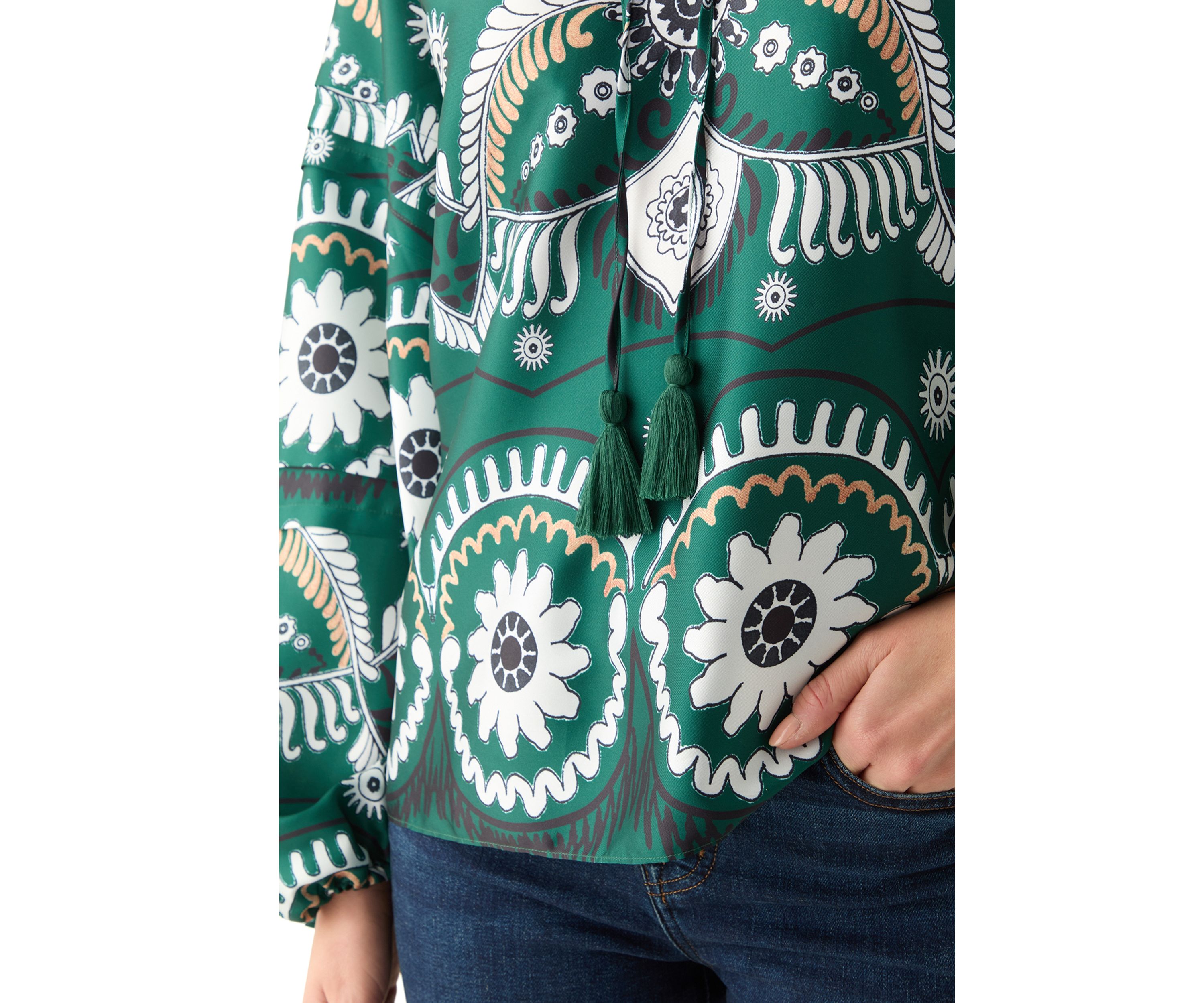 Womens Long Sleeve Split Neck Printed Blouse