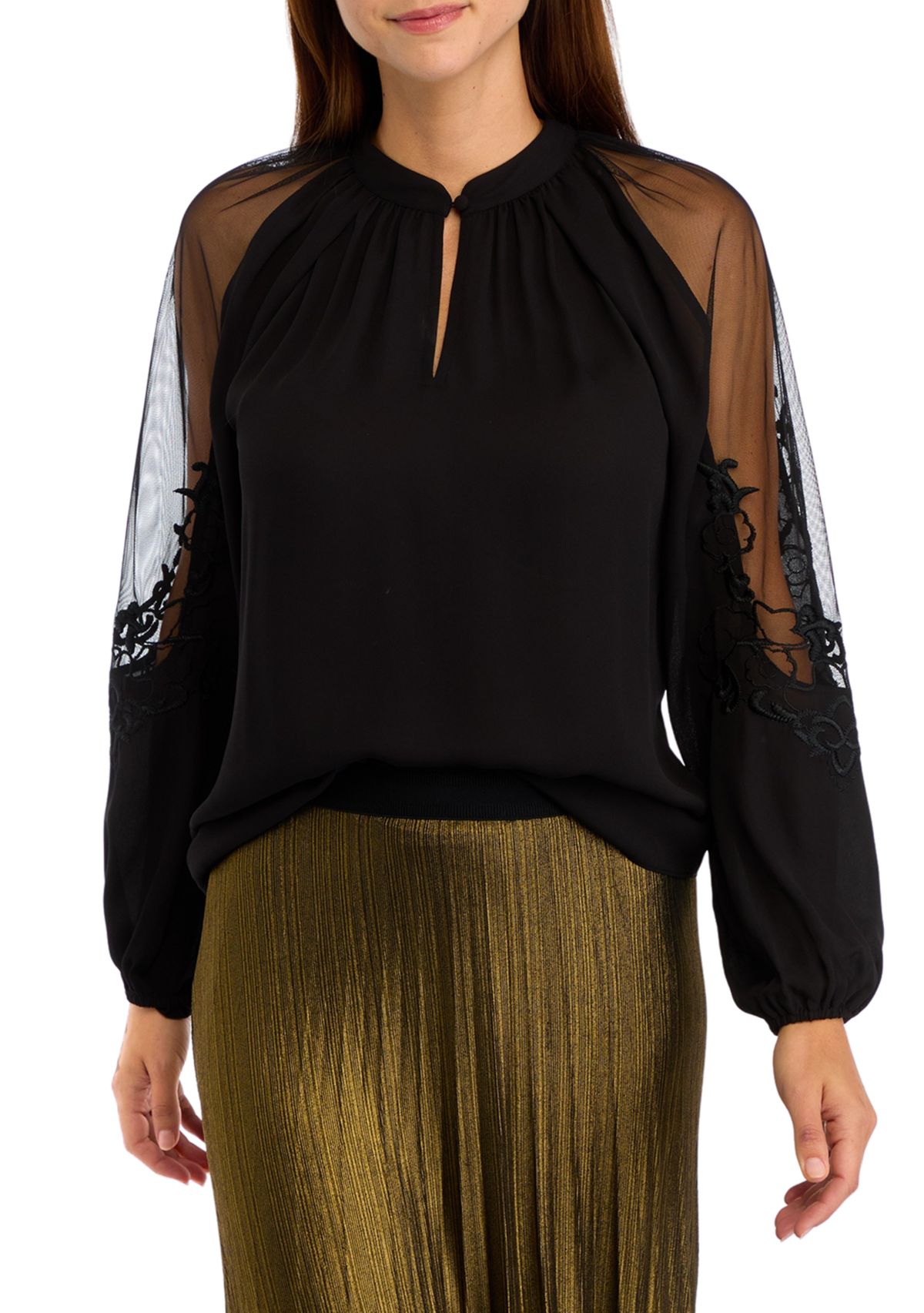Womens Long Sleeve Split Neck Blouse