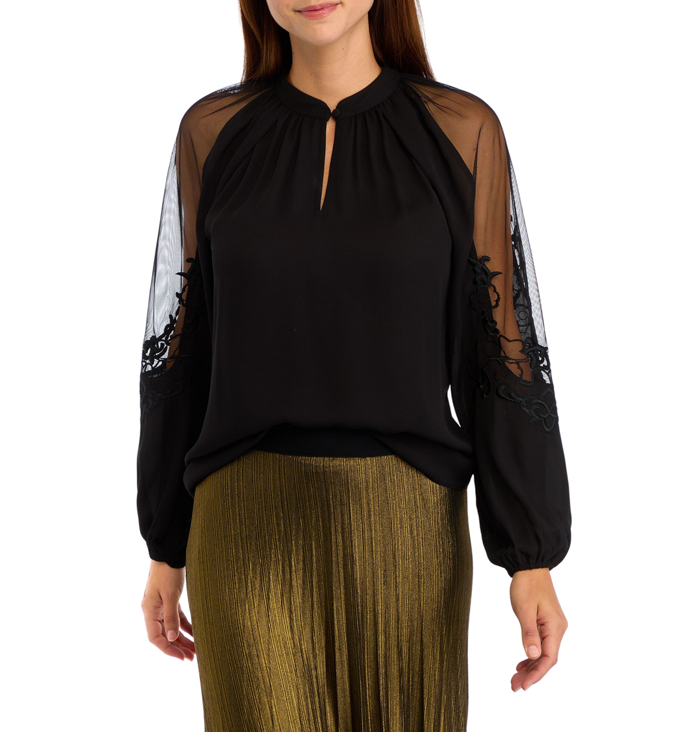 Womens Long Sleeve Split Neck Blouse