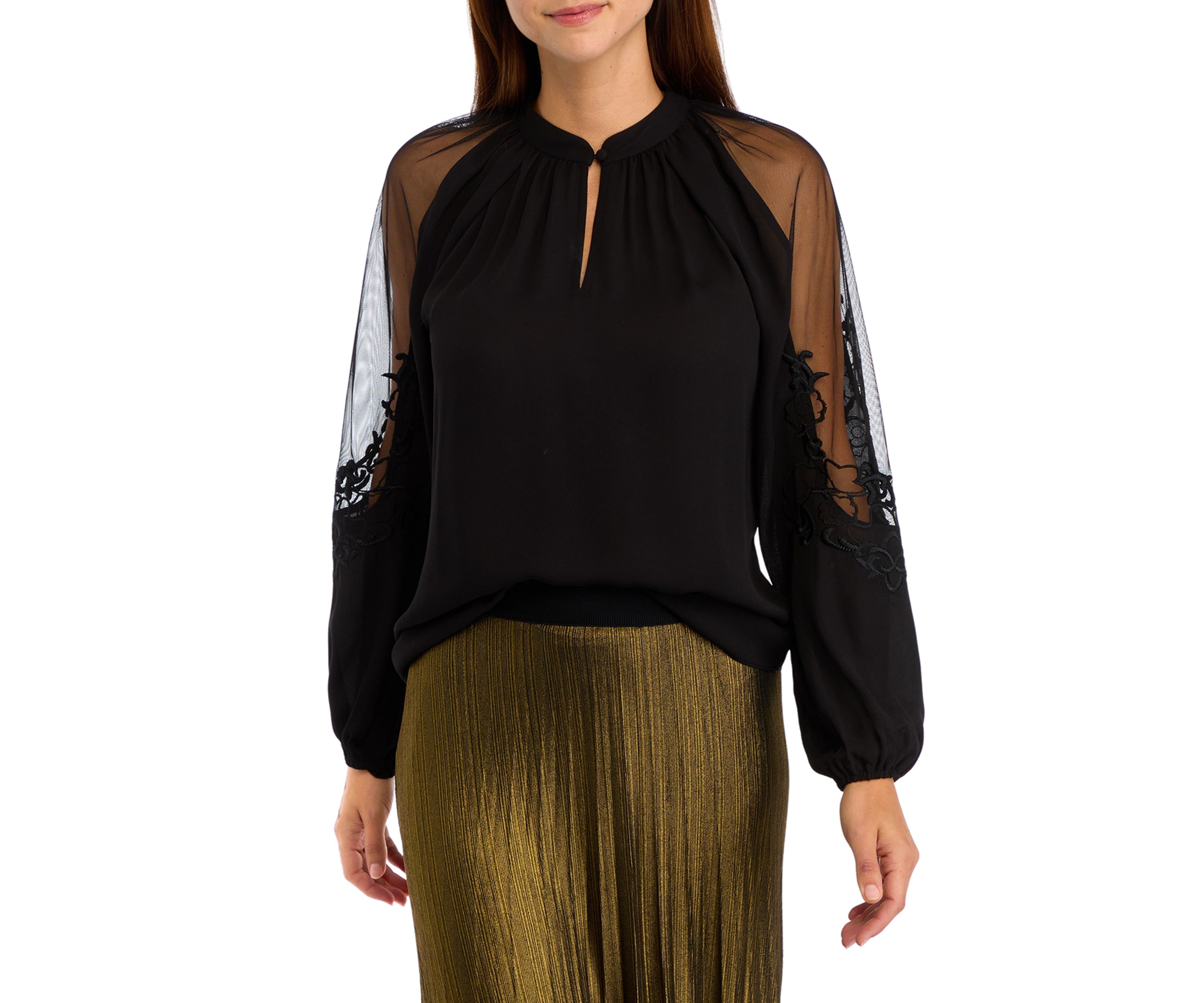 Womens Long Sleeve Split Neck Blouse