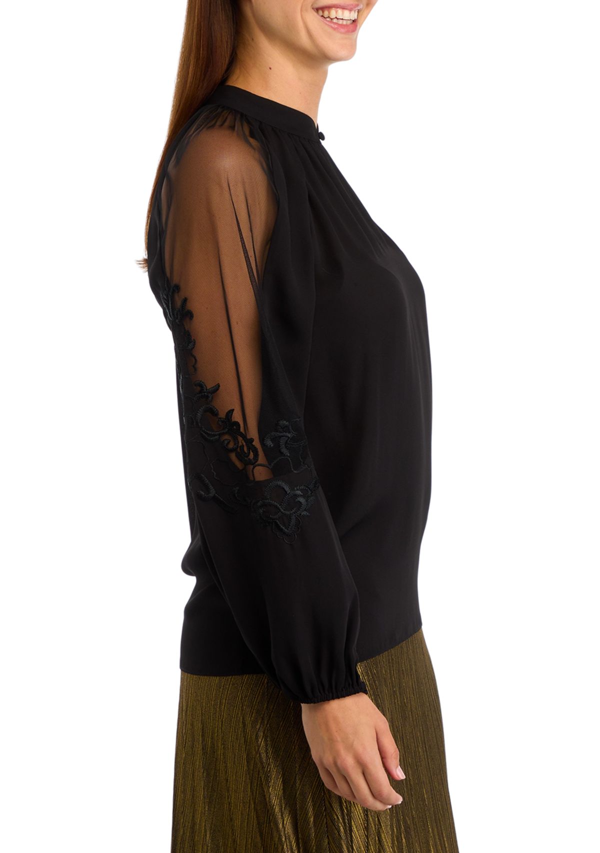 Womens Long Sleeve Split Neck Blouse