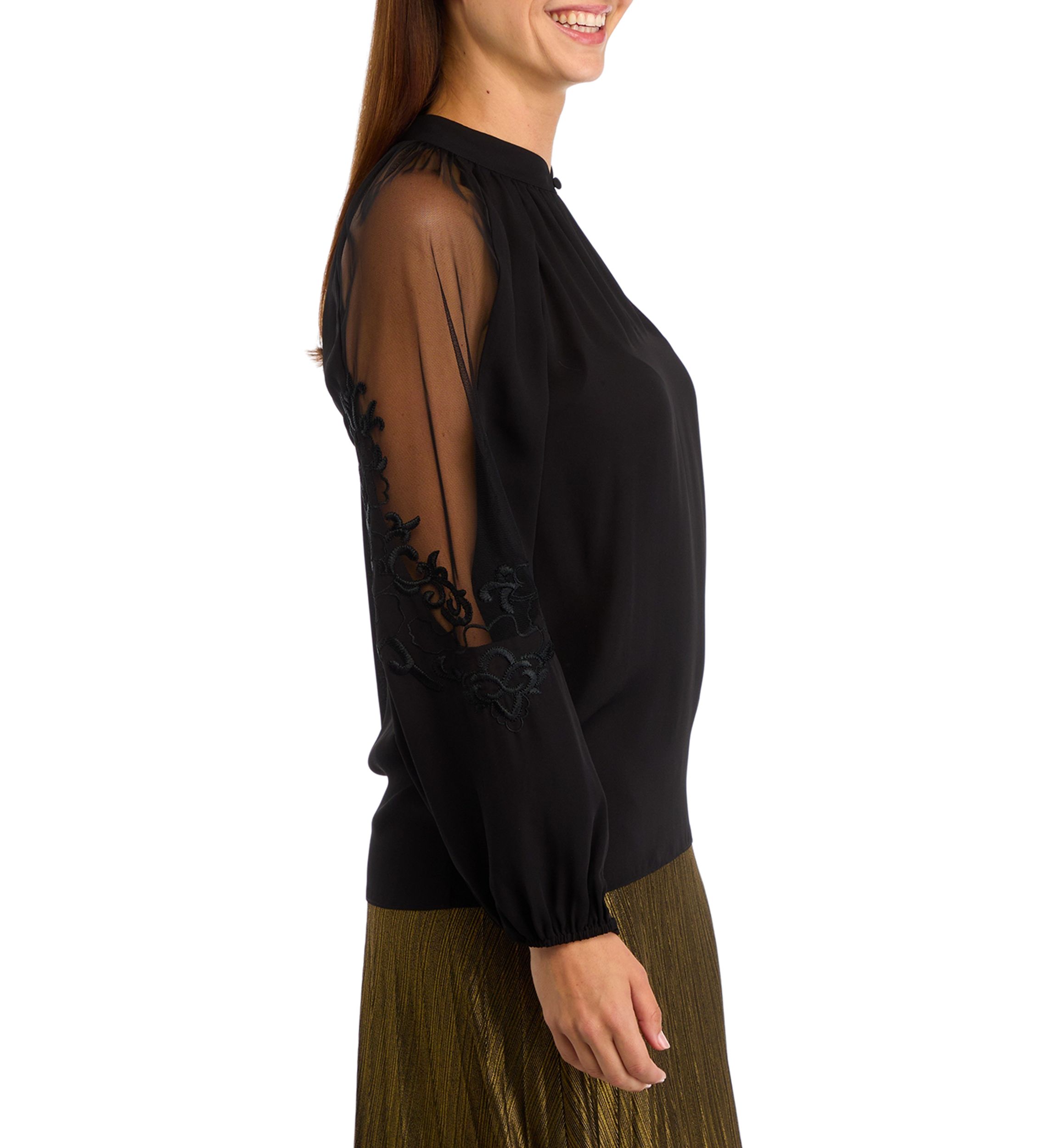 Womens Long Sleeve Split Neck Blouse