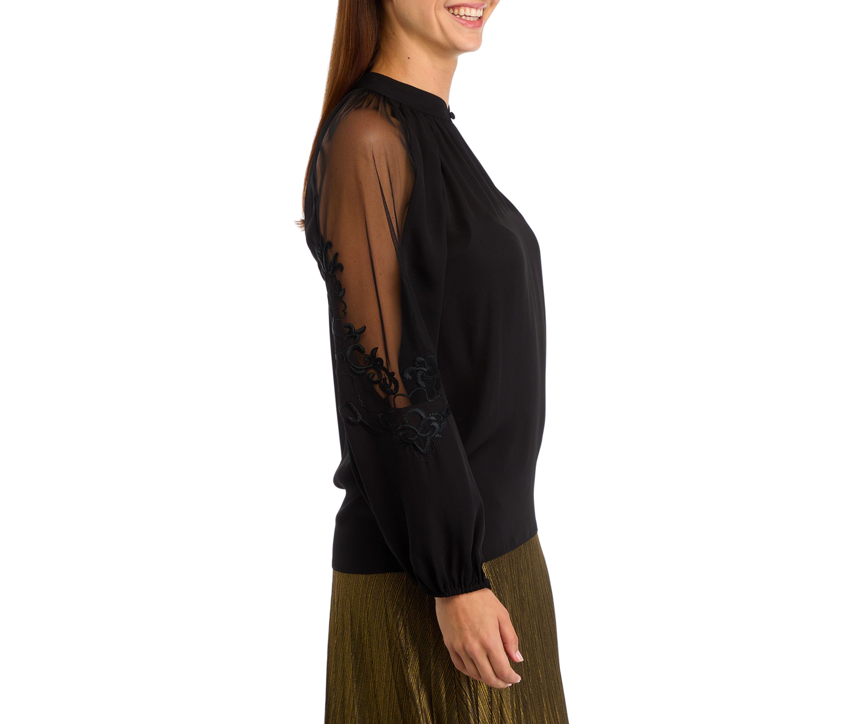 Womens Long Sleeve Split Neck Blouse