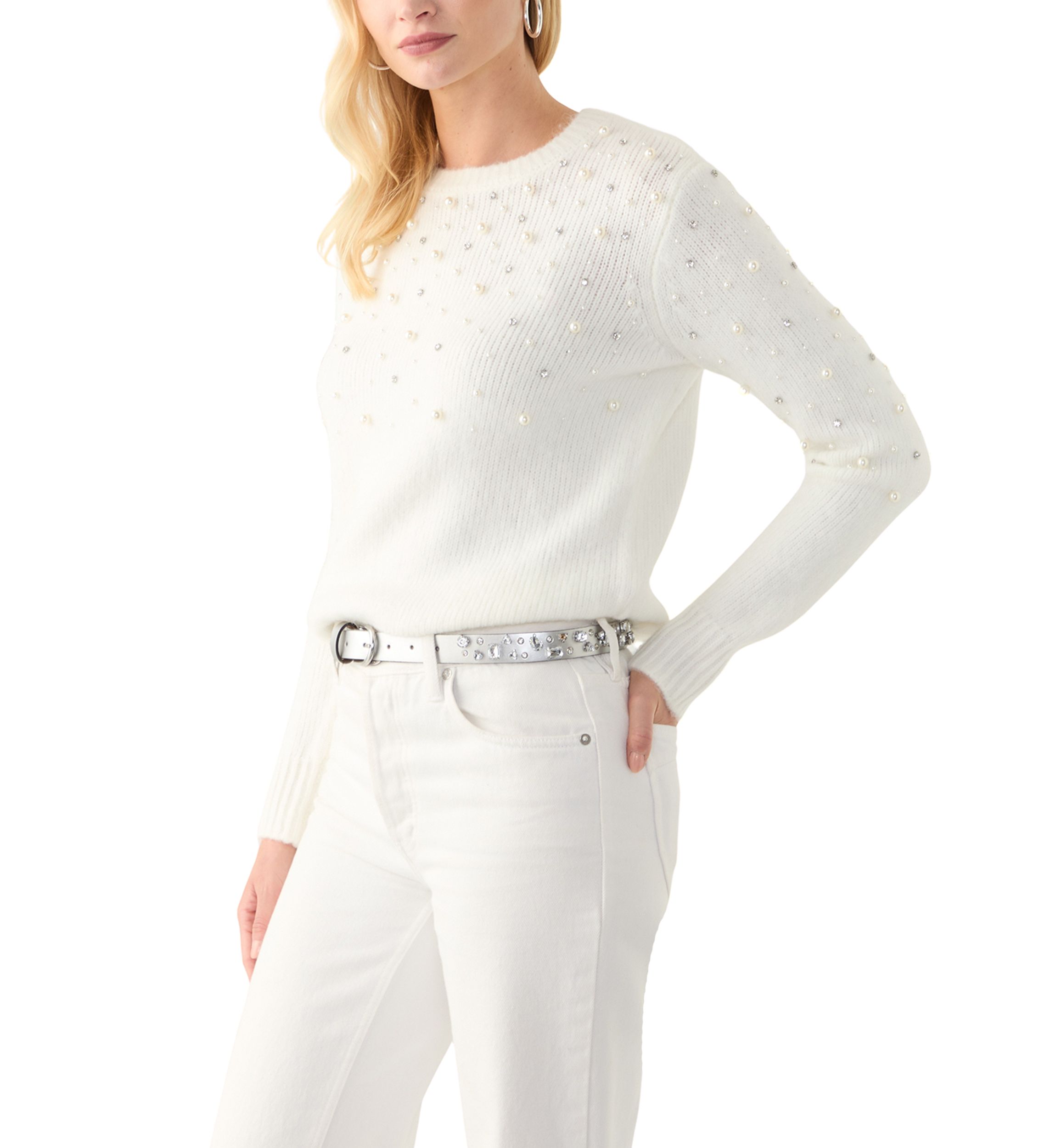Womens Pearl Crew Neck Sweater
