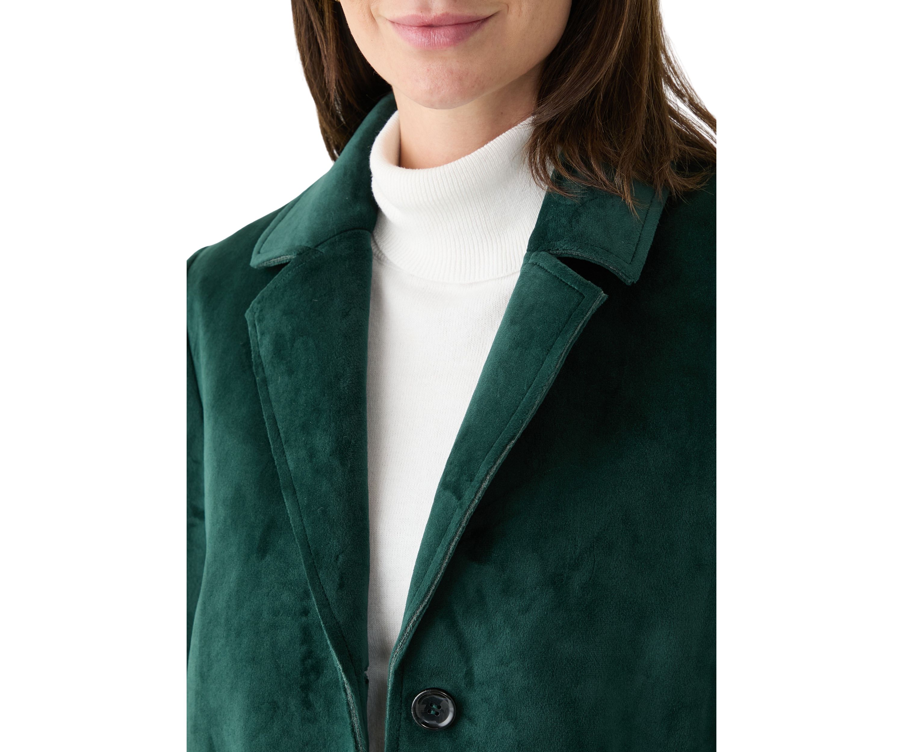Womens Long Button Velvet Blazer