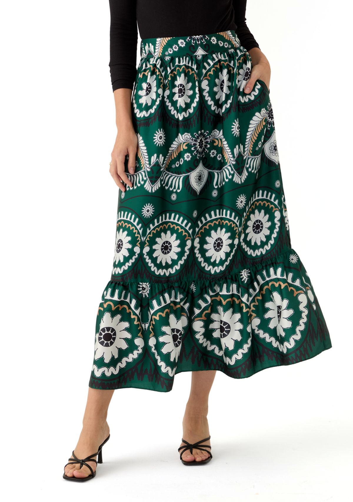 Womens Printed Midi Skirt 