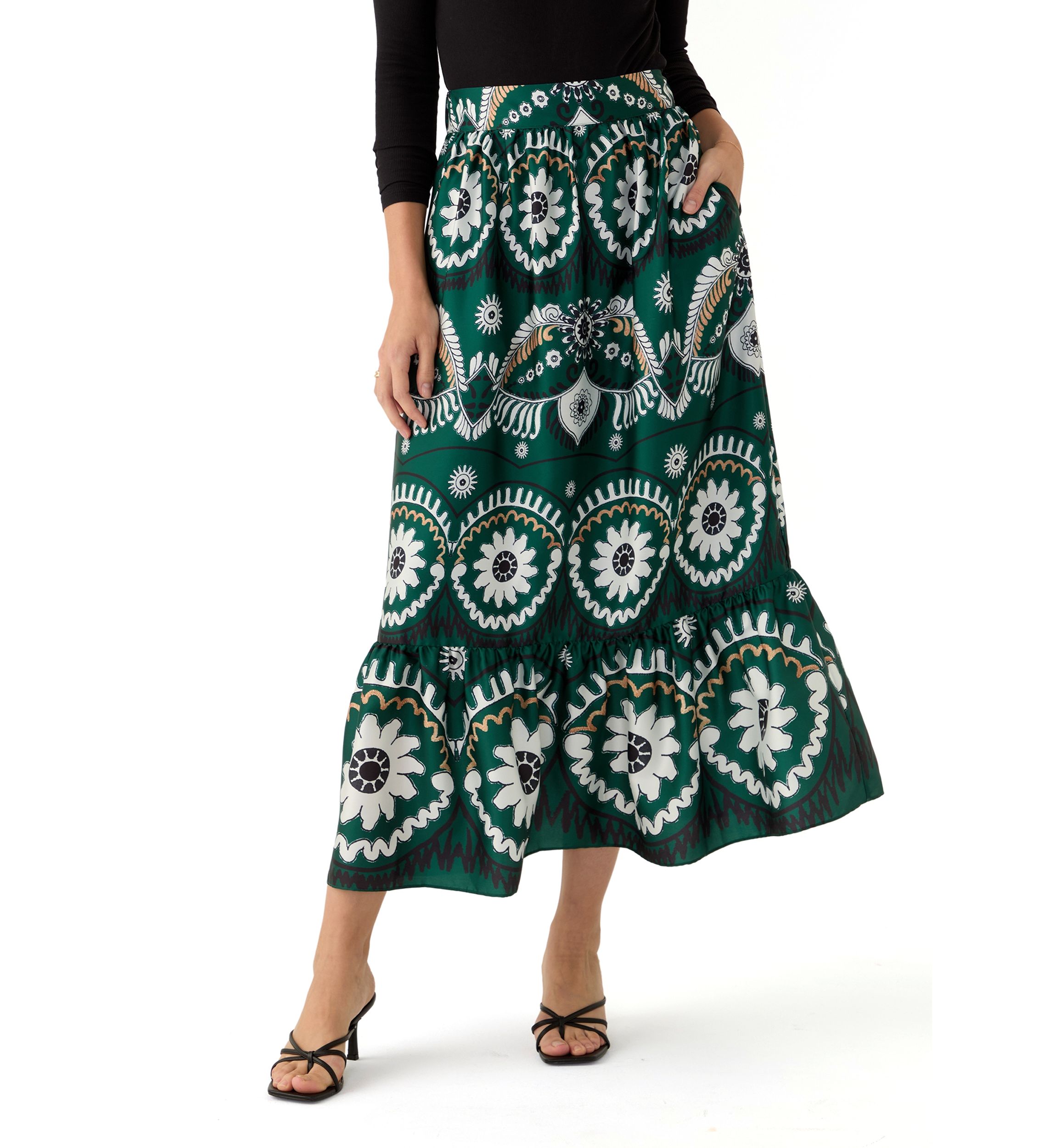 Womens Printed Midi Skirt 