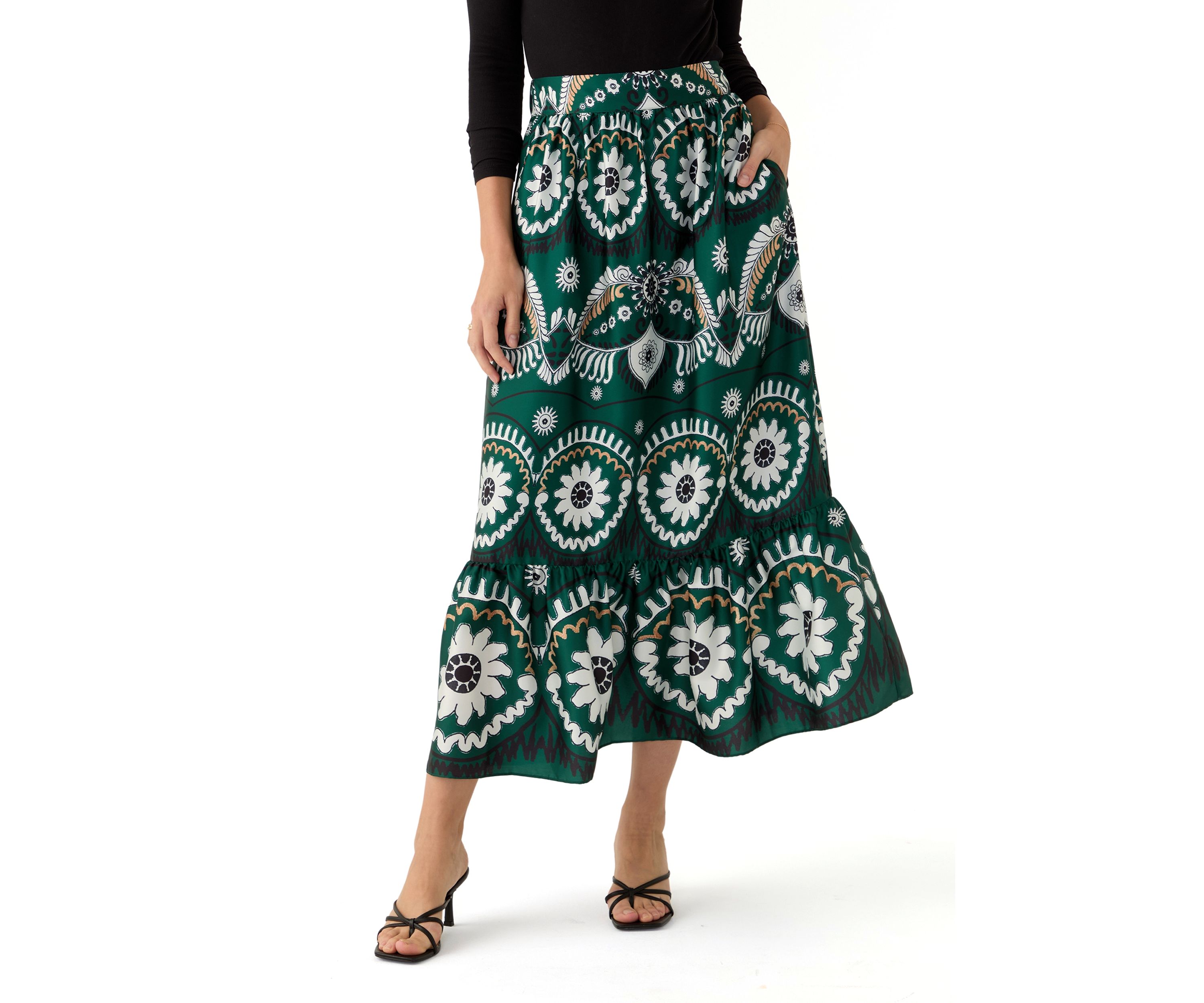Womens Printed Midi Skirt 