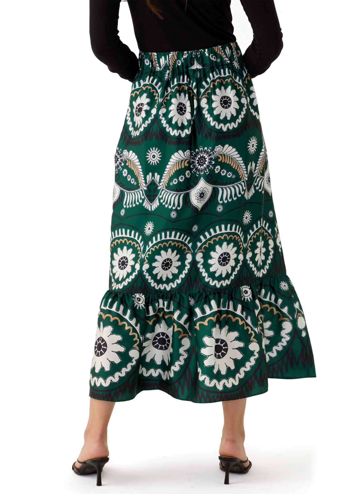 Womens Printed Midi Skirt 