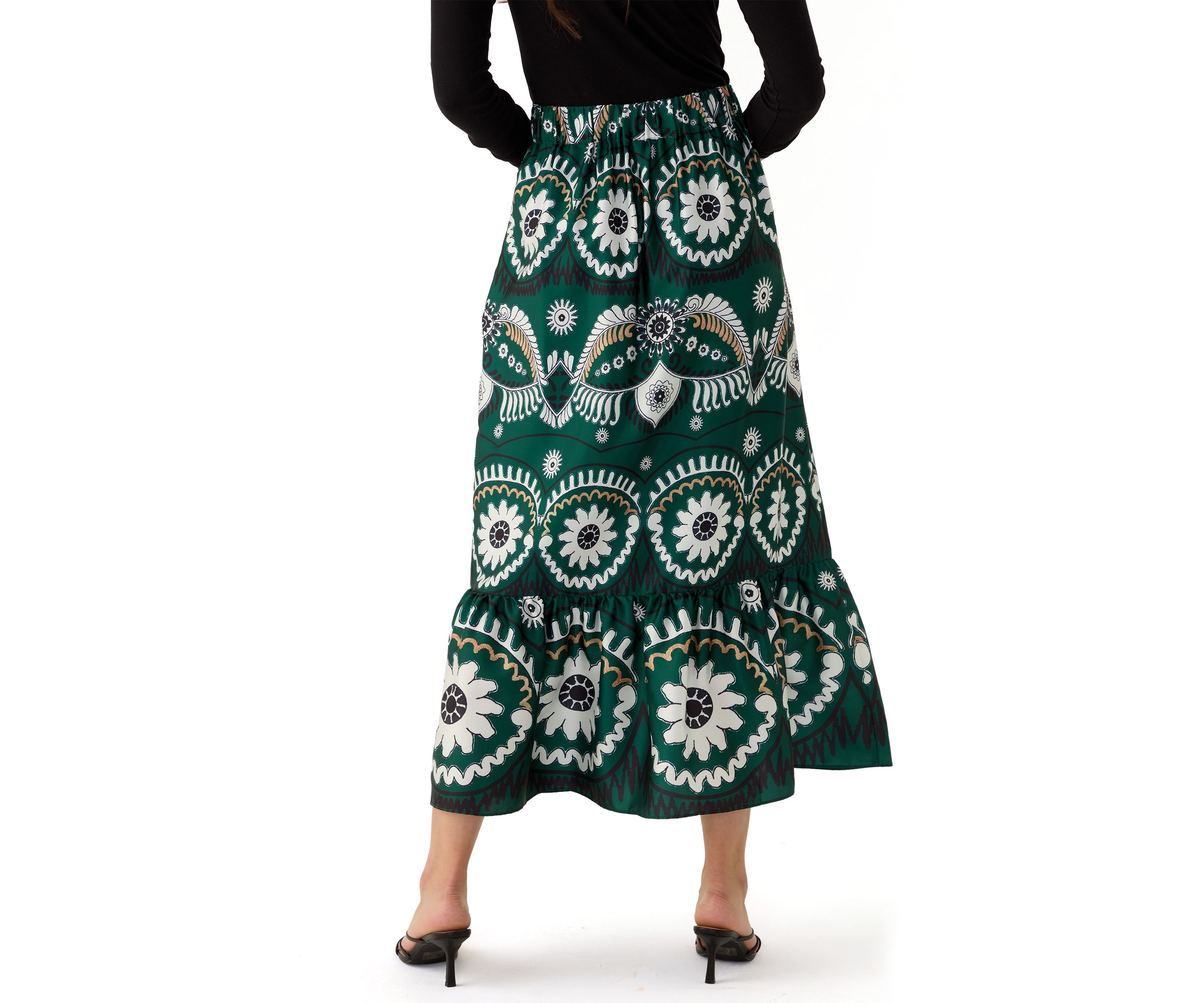 Womens Printed Midi Skirt 