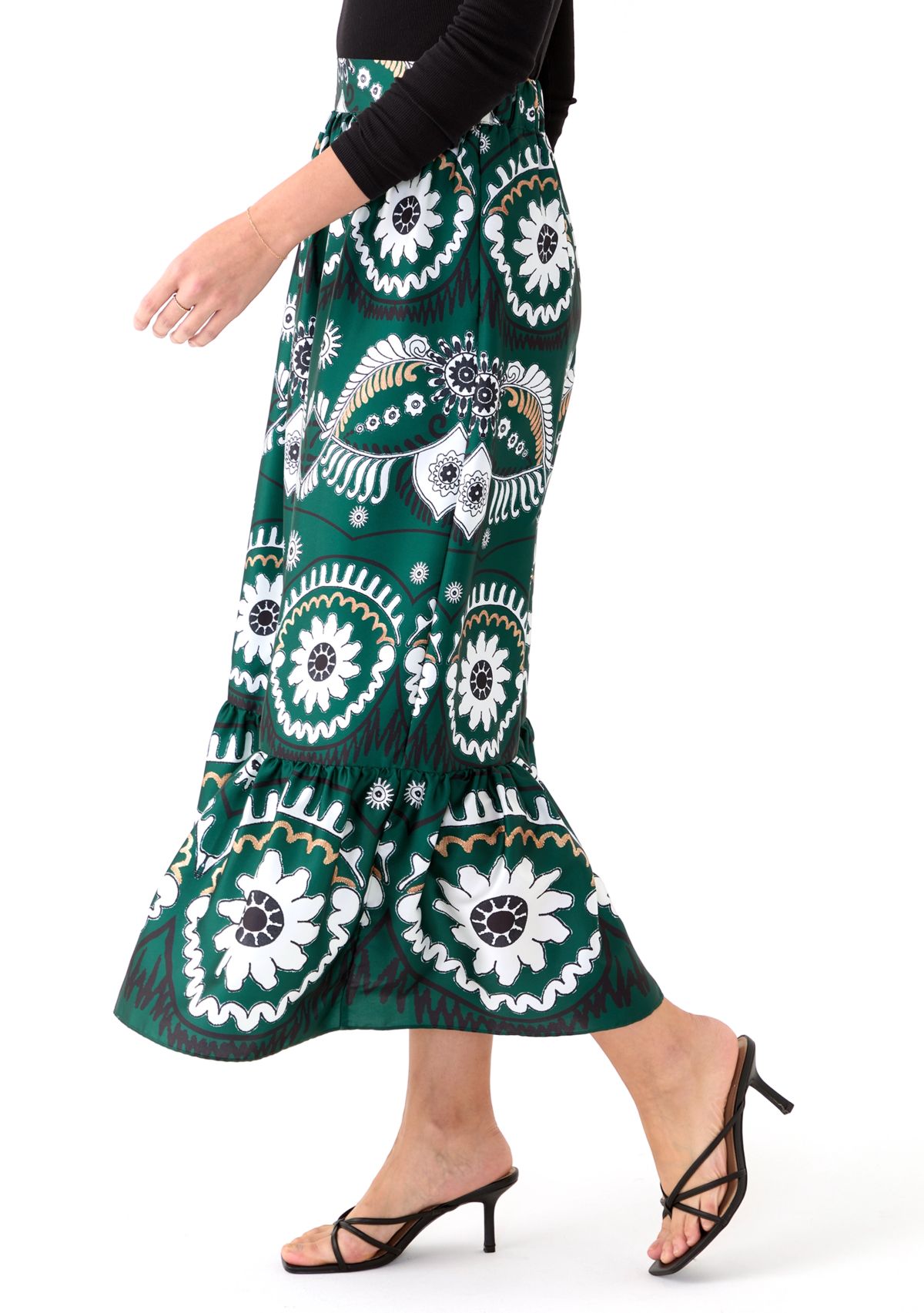 Womens Printed Midi Skirt 