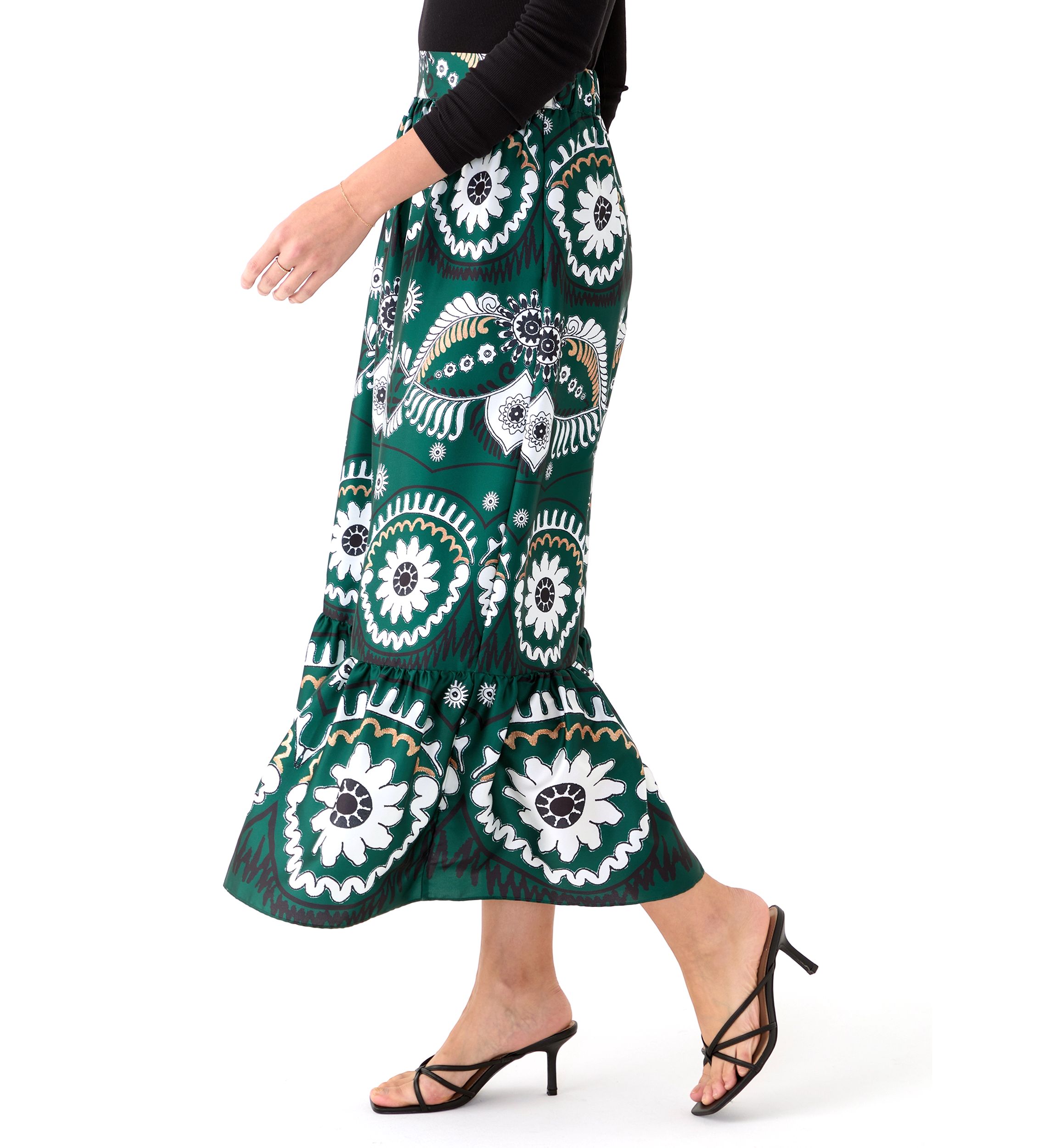 Womens Printed Midi Skirt 