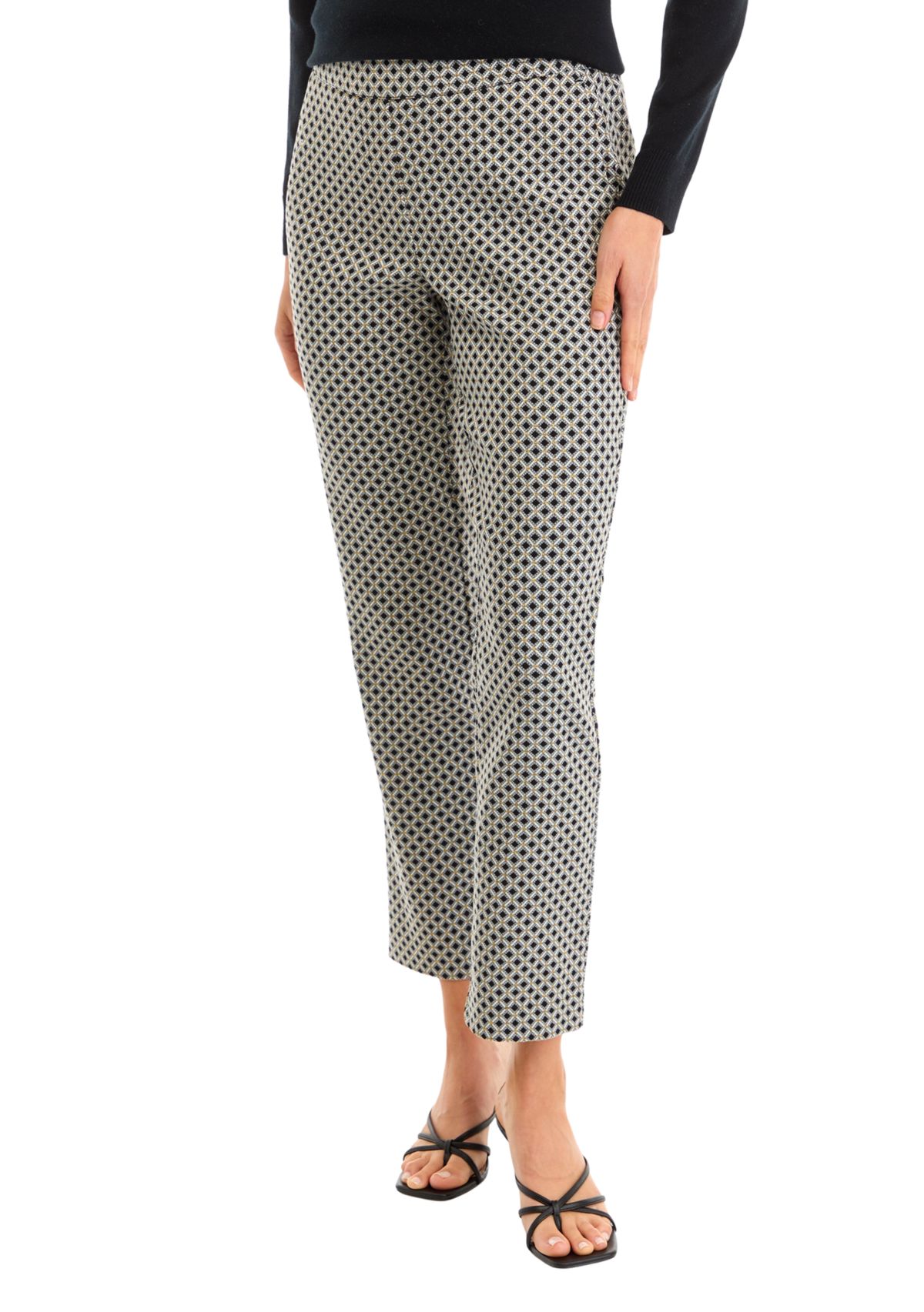 Womens Pull On Printed Straight Leg Pants 