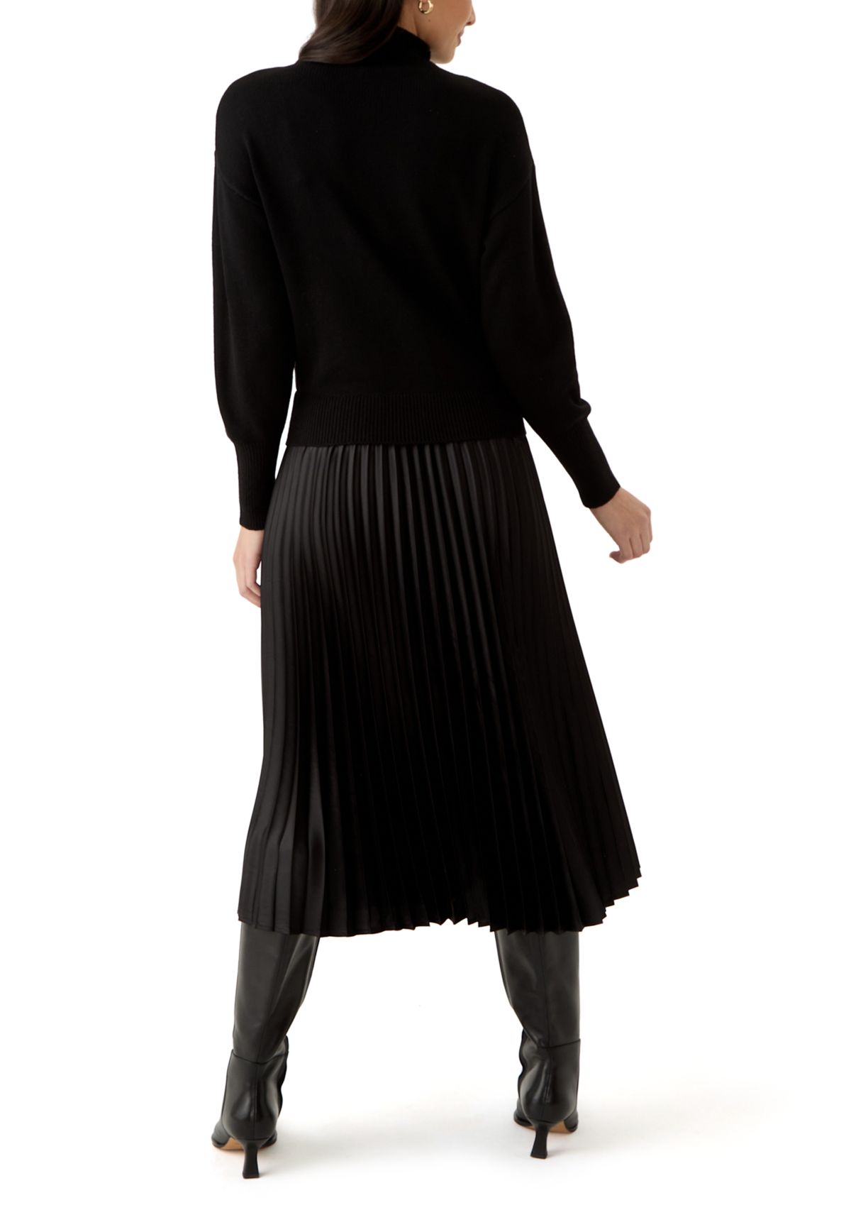 Womens Drop Shoulder Mock Neck Midi Sweater Dress