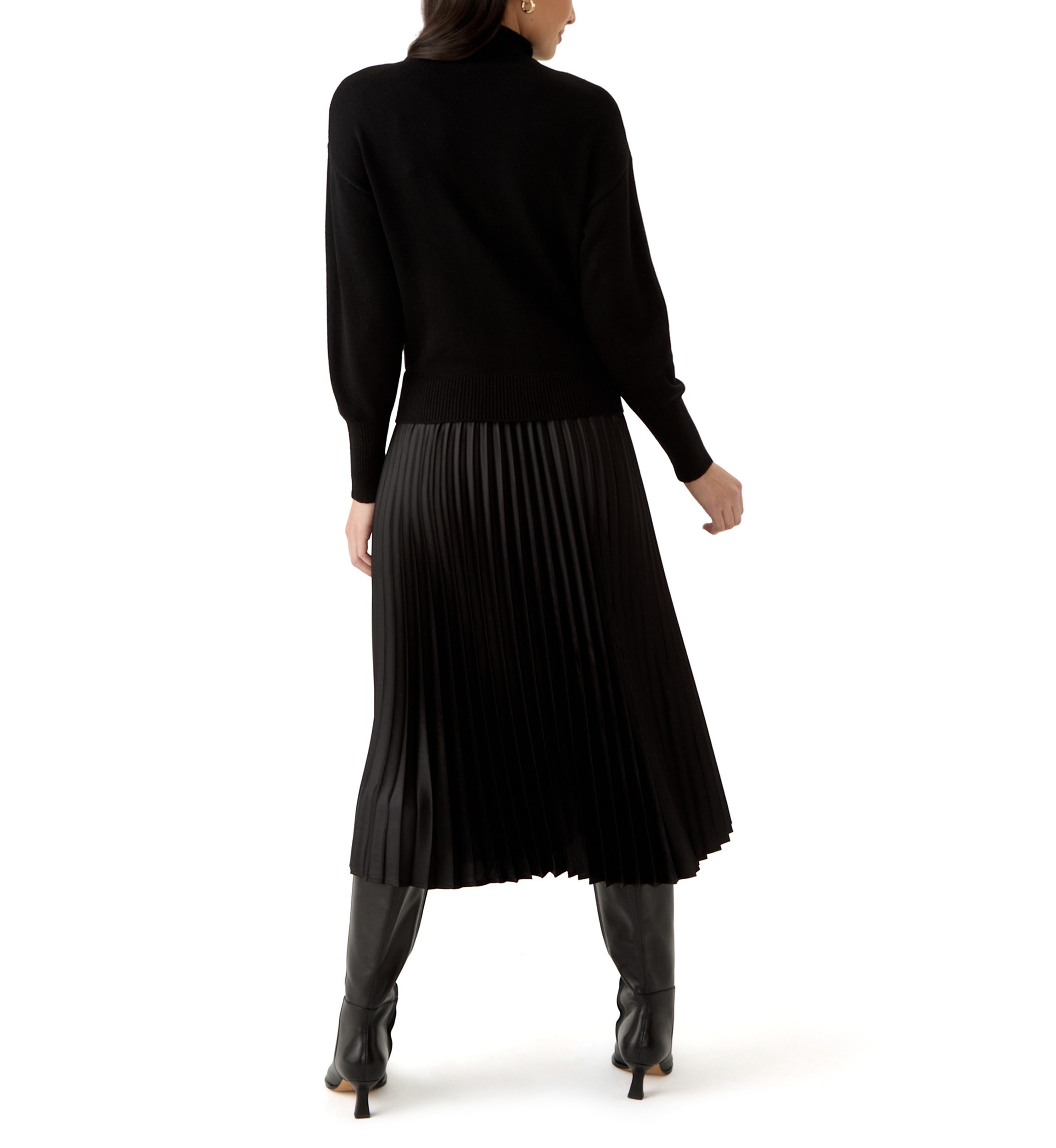 Womens Drop Shoulder Mock Neck Midi Sweater Dress
