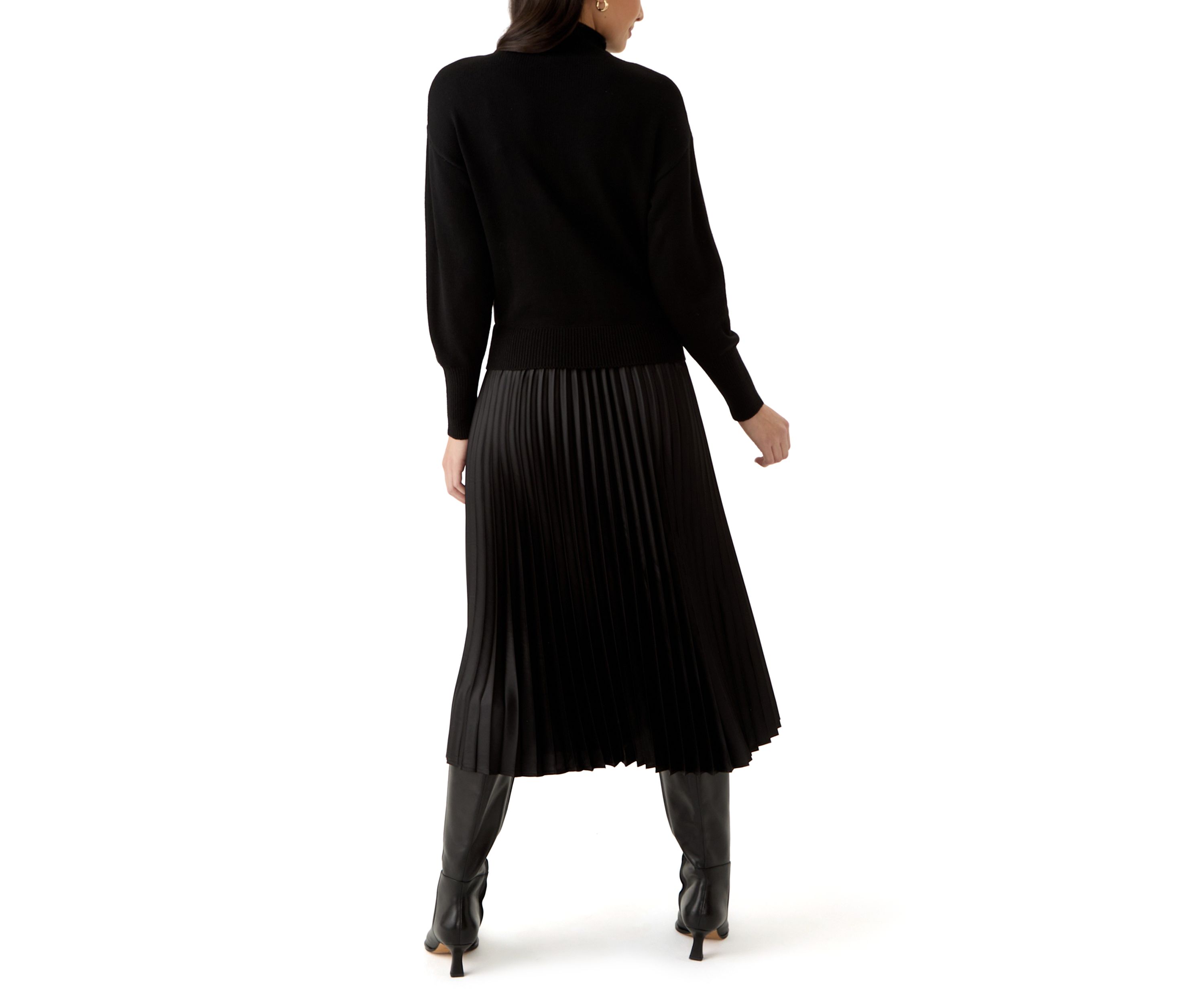 Womens Drop Shoulder Mock Neck Midi Sweater Dress