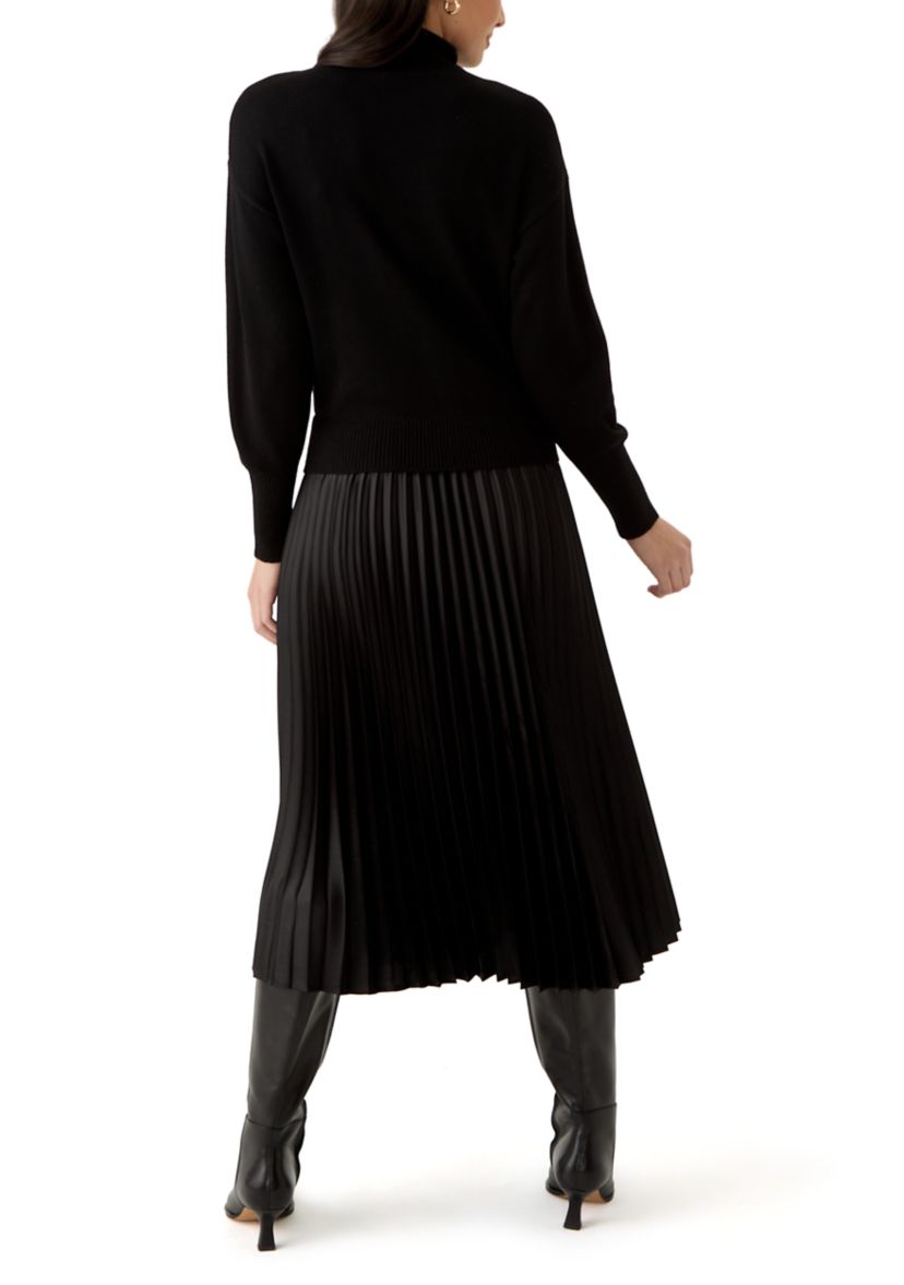 Womens Drop Shoulder Mock Neck Midi Sweater Dress