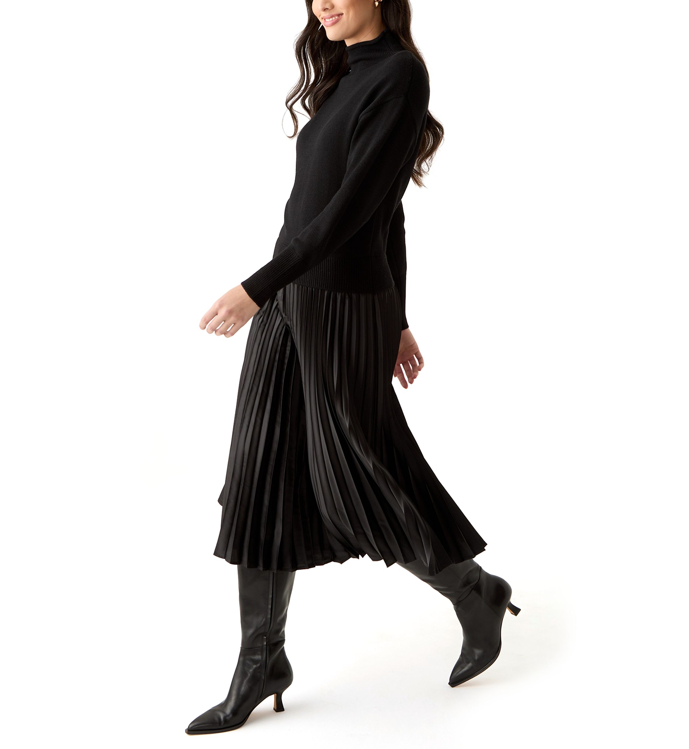 Womens Drop Shoulder Mock Neck Midi Sweater Dress