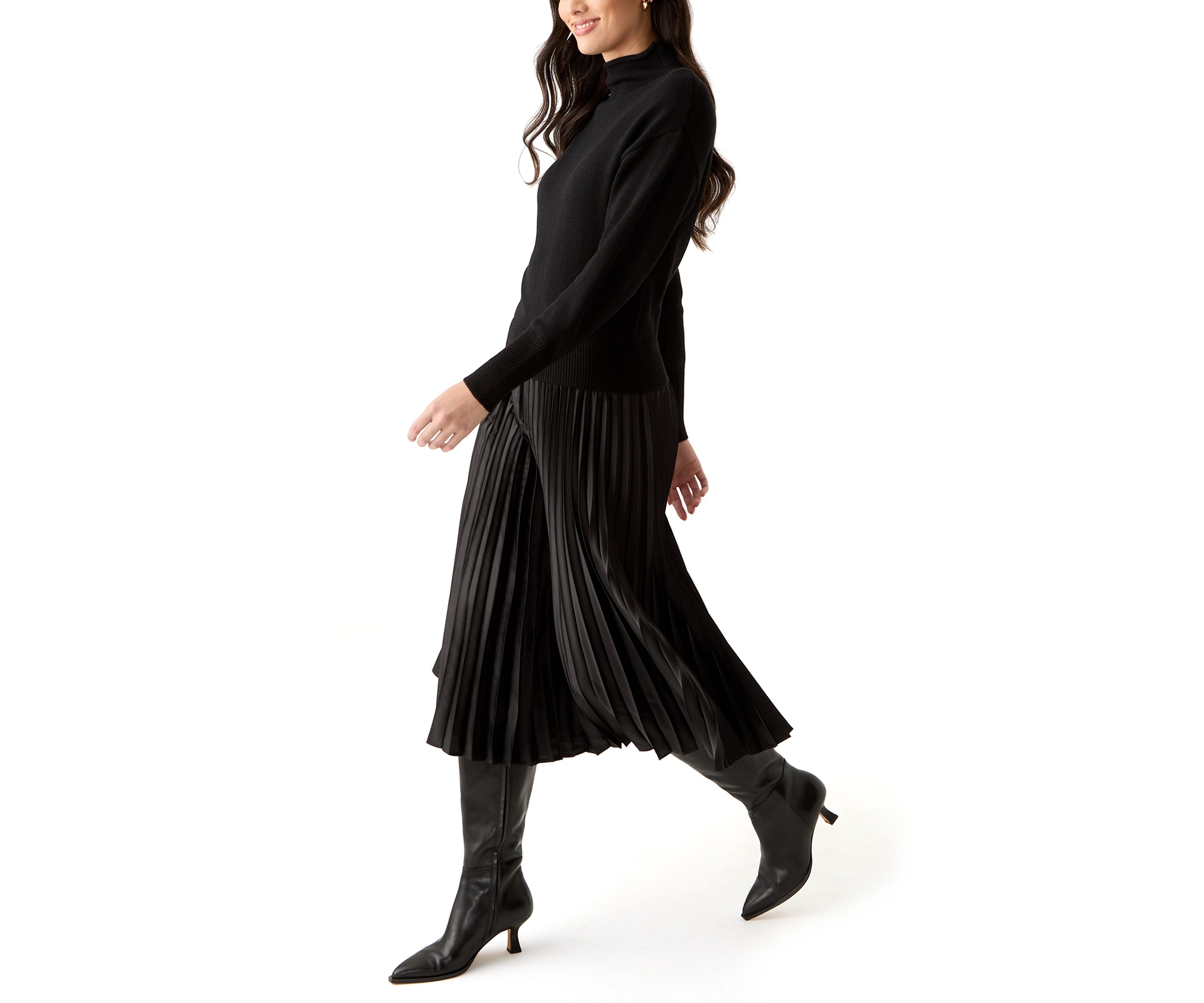 Womens Drop Shoulder Mock Neck Midi Sweater Dress