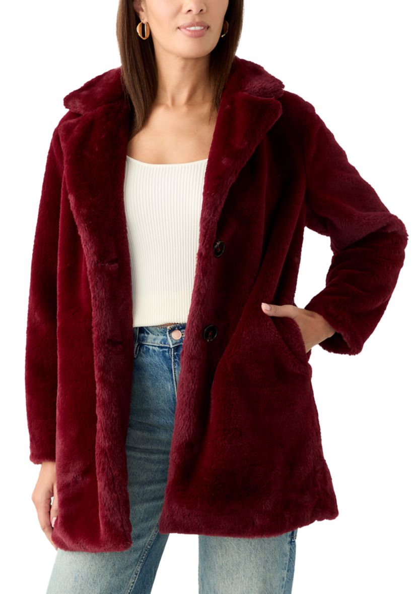 Womens Long Button Front Fur Jacket