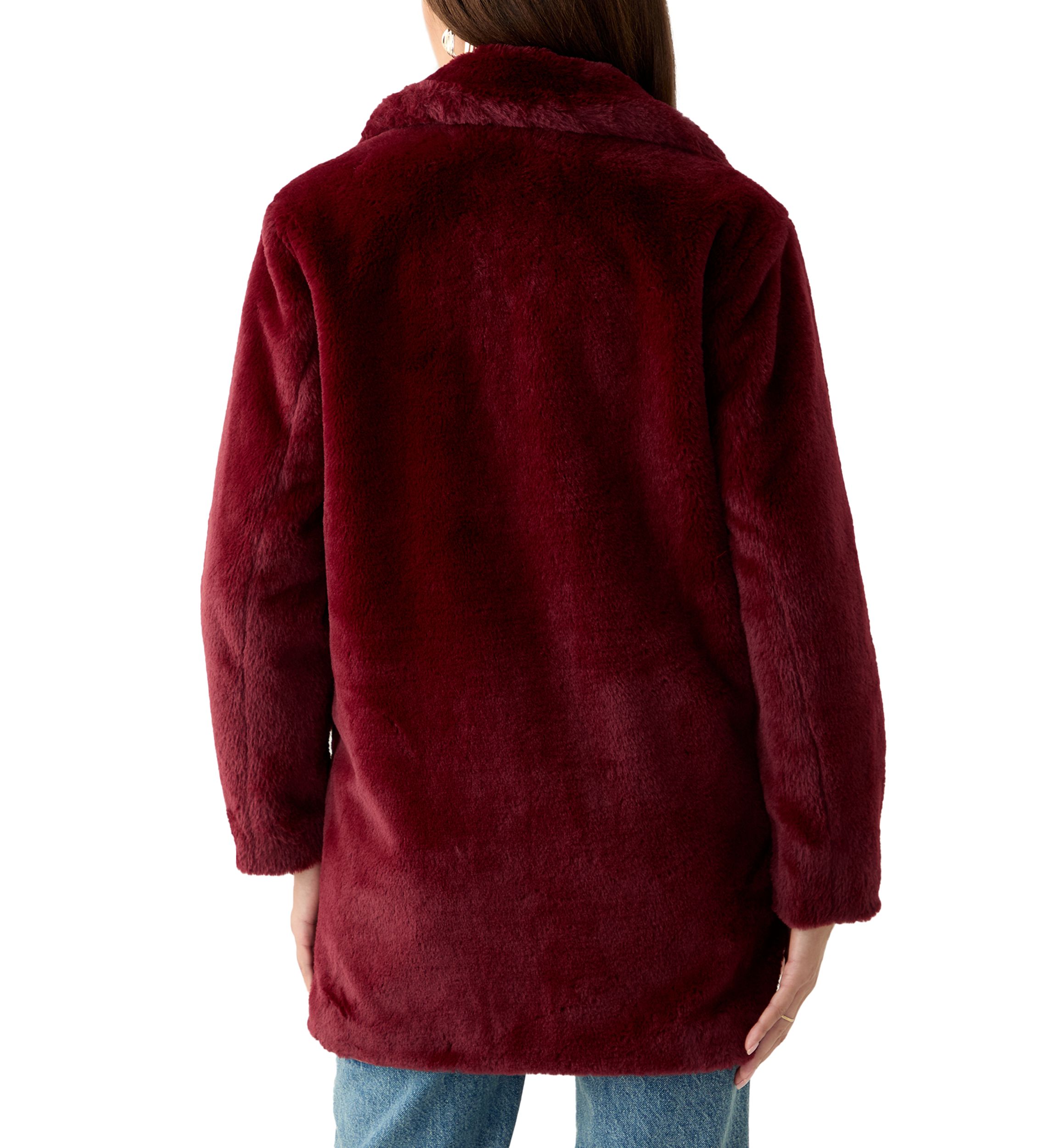 Womens Long Button Front Fur Jacket