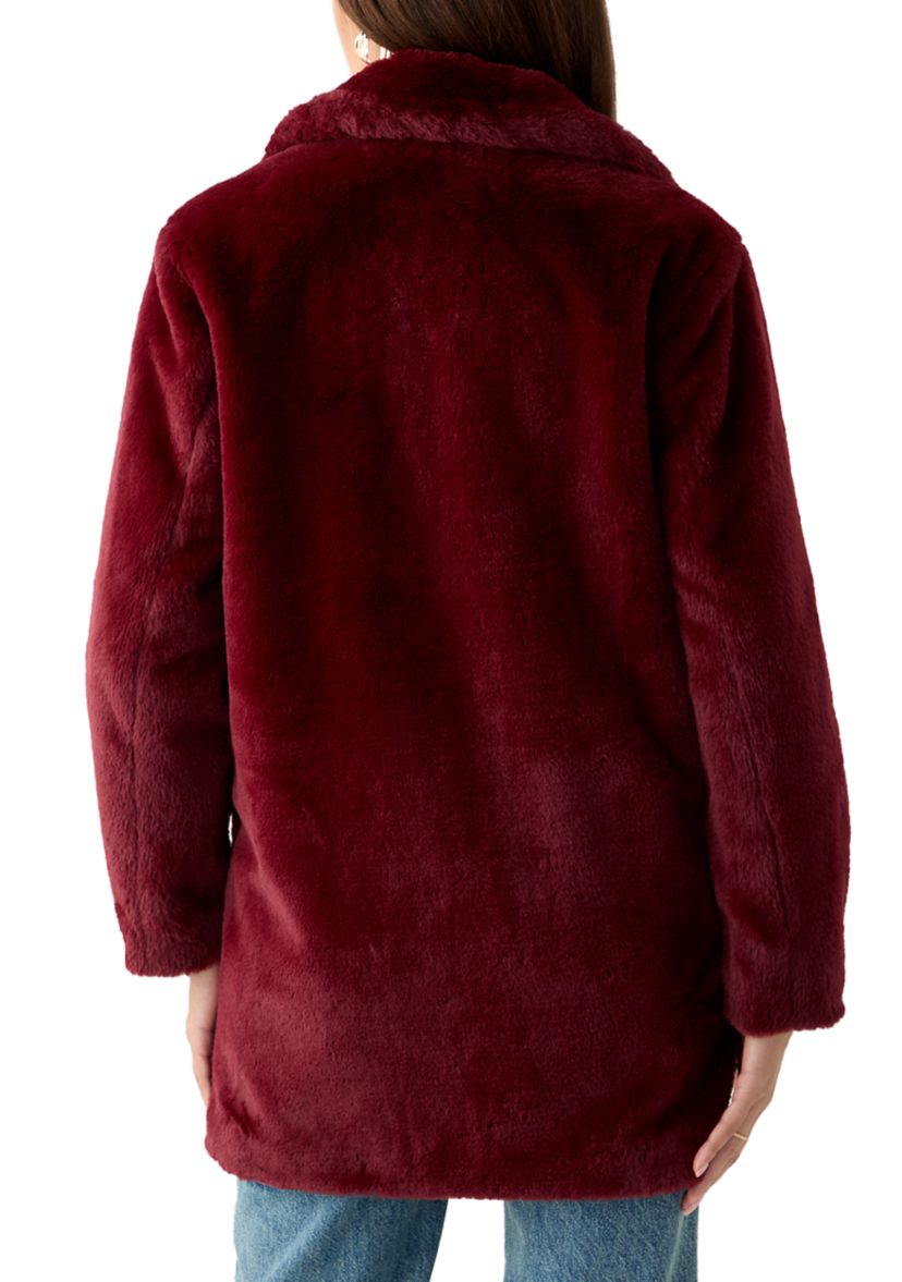Womens Long Button Front Fur Jacket