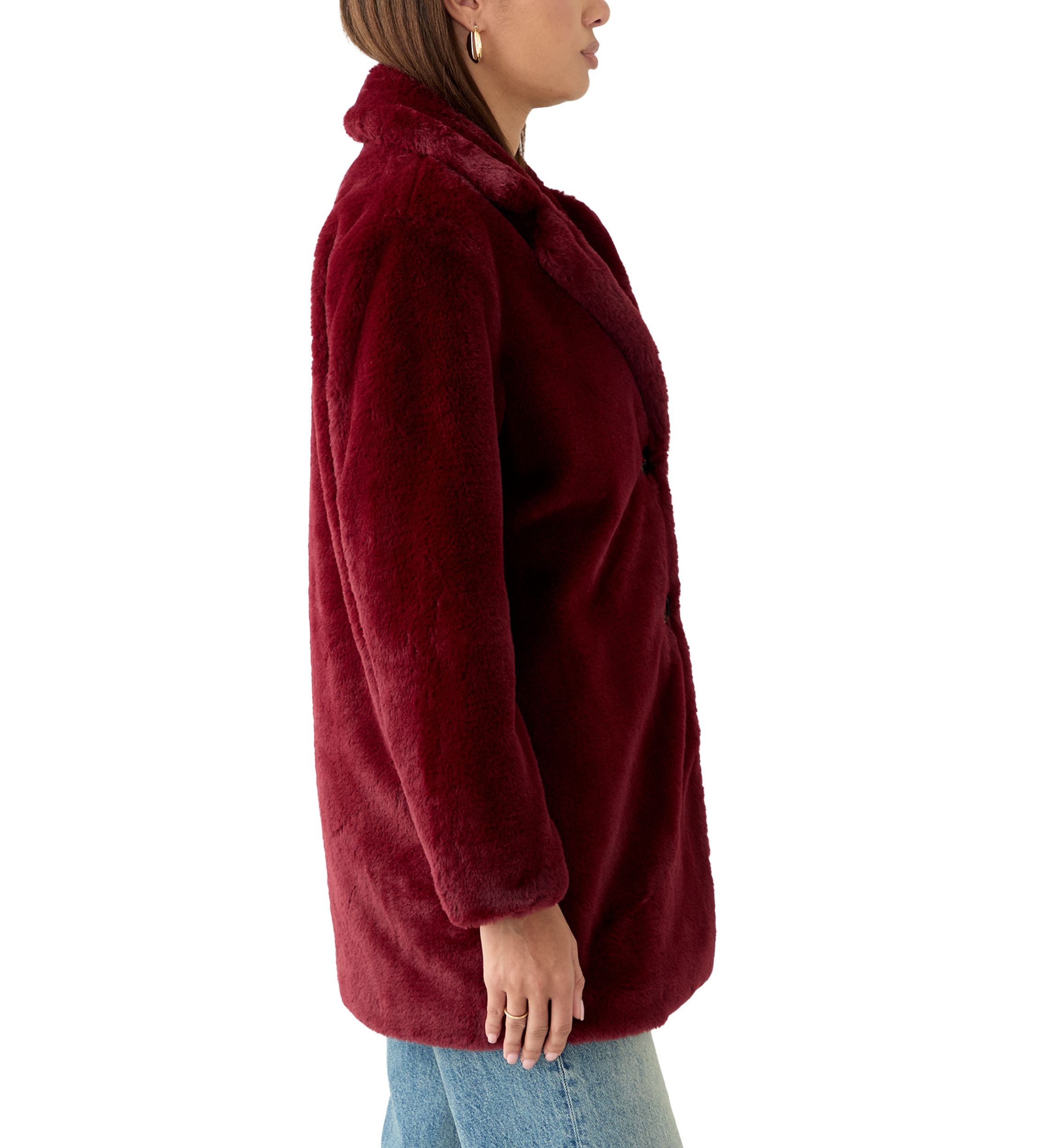 Womens Long Button Front Fur Jacket