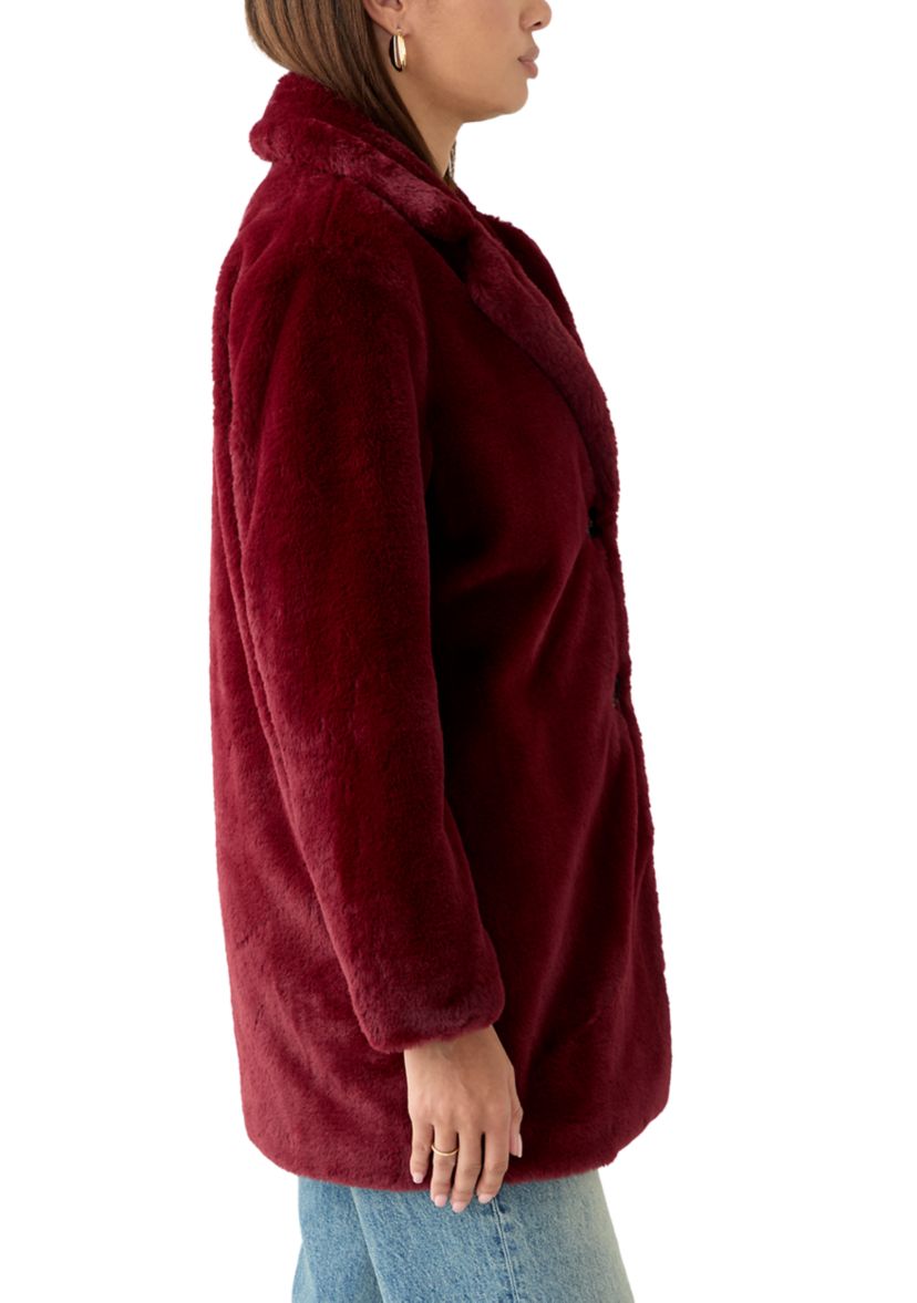Womens Long Button Front Fur Jacket