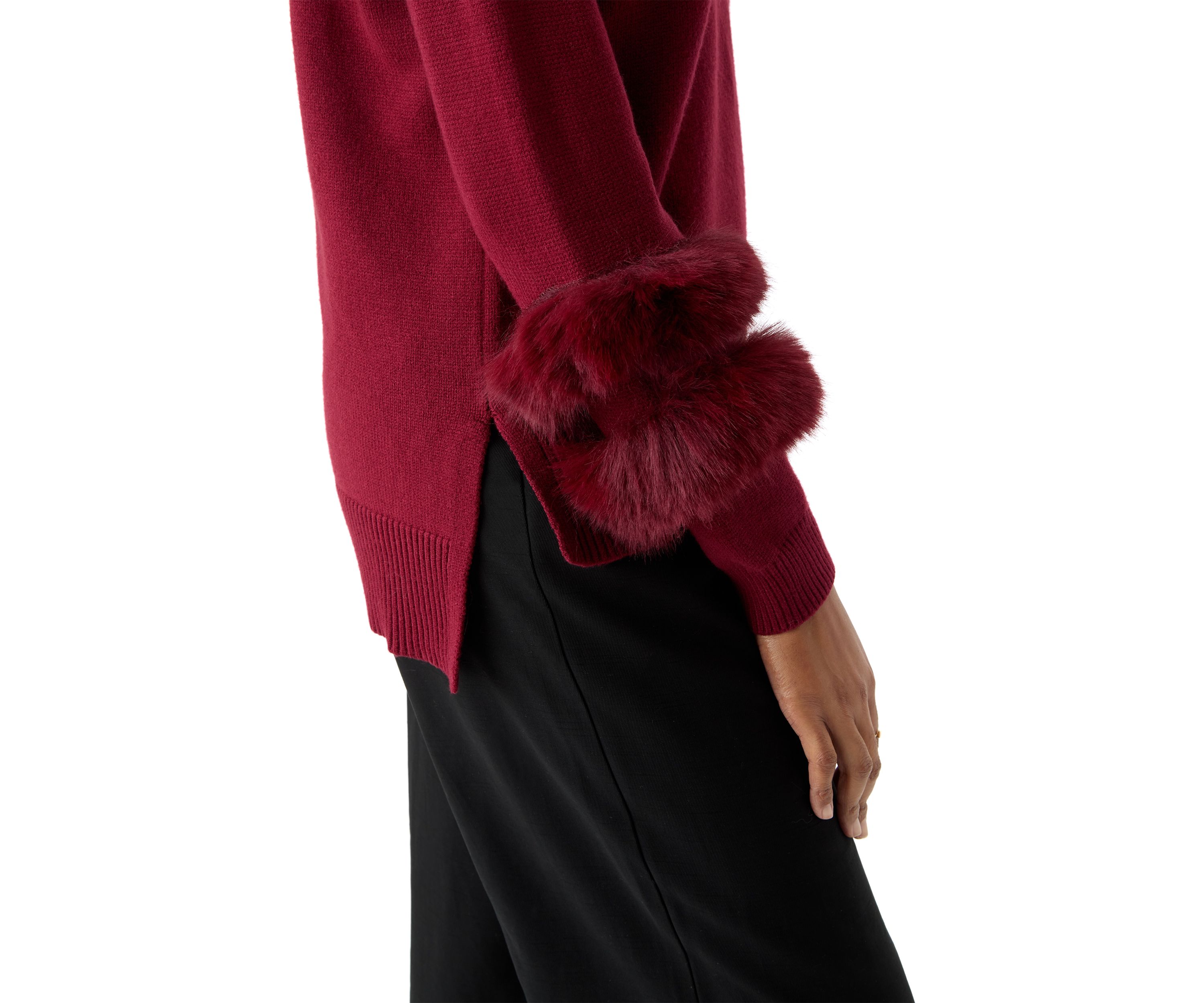 Long Sleeve V-Neck Fur Trim Sweater