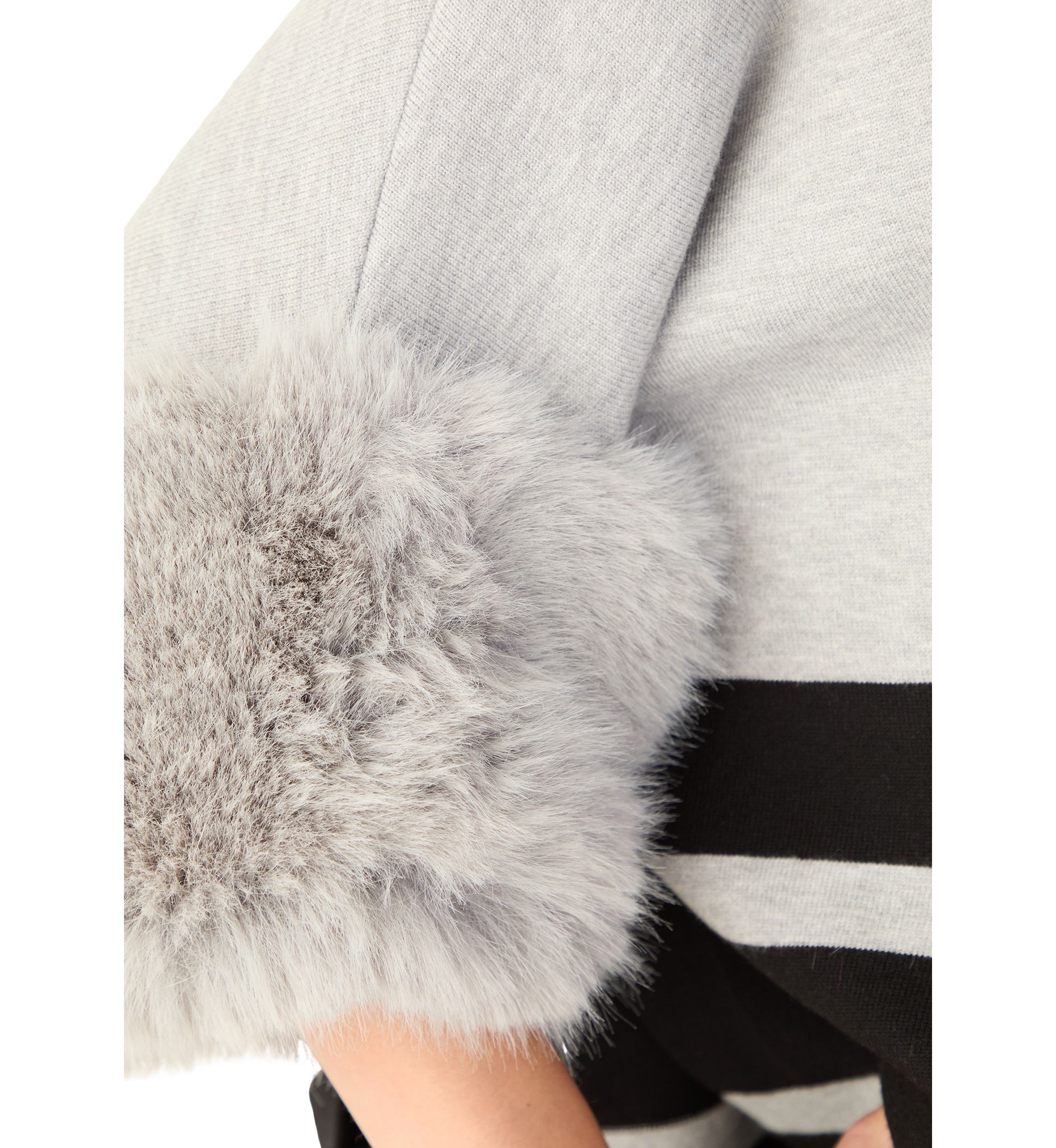 Womens Mock Neck Stripe Fur Cuff Poncho 