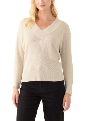 PHILOSOPHY BY REPUBLIC Women's V-Neck Ribbed Lurex Sweater, XL