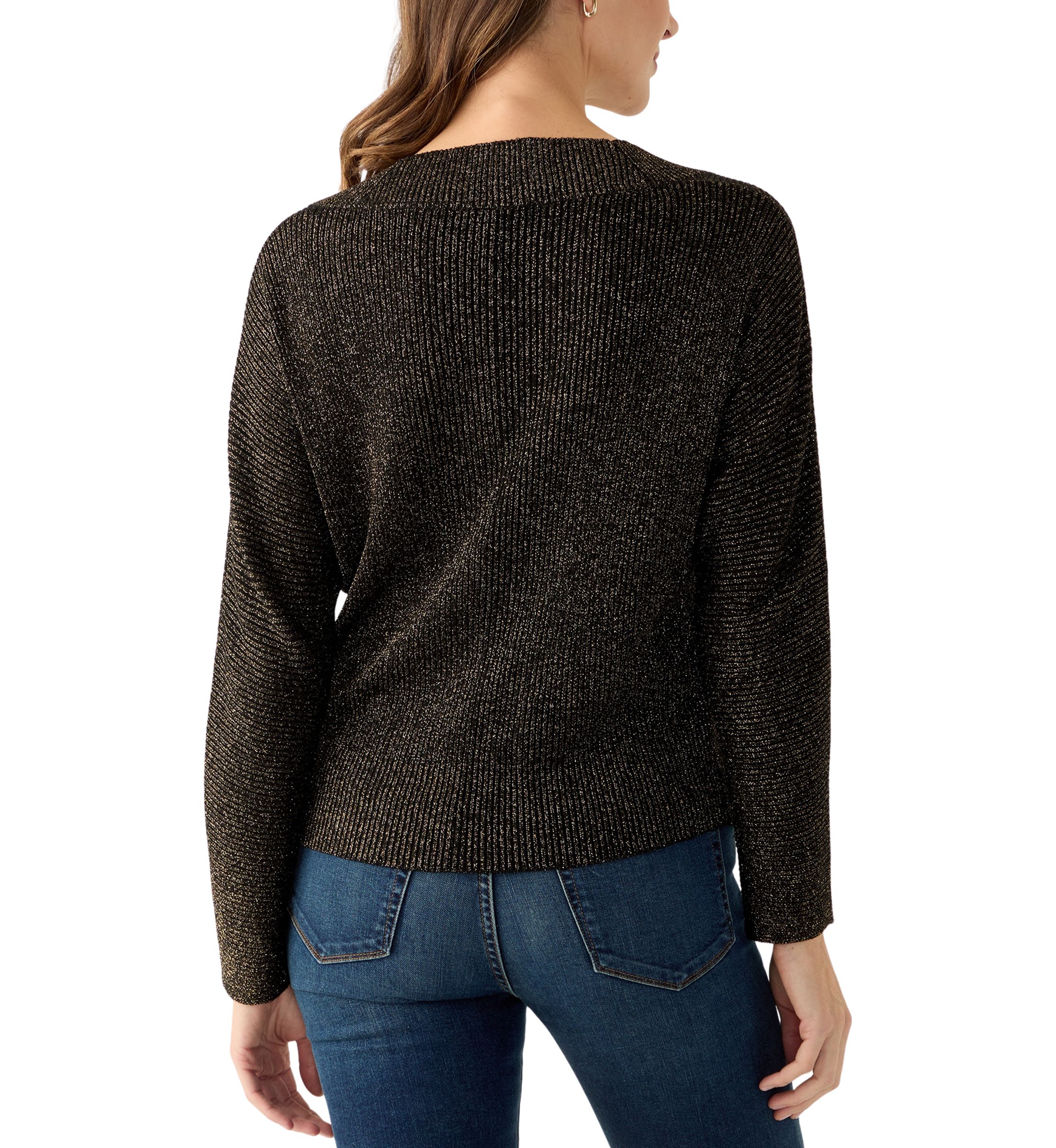 Womens V-Neck Ribbed Lurex Sweater