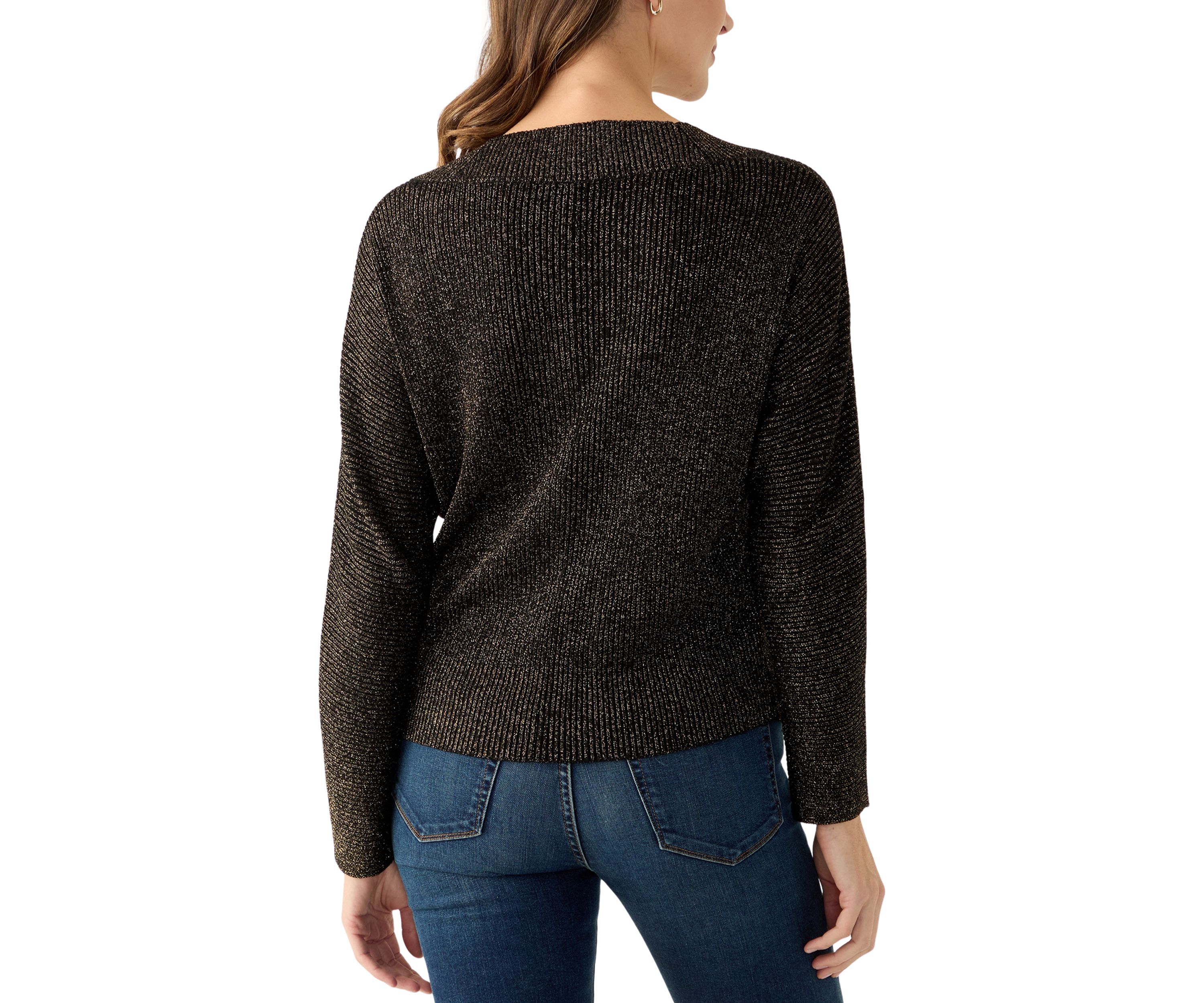 Womens V-Neck Ribbed Lurex Sweater