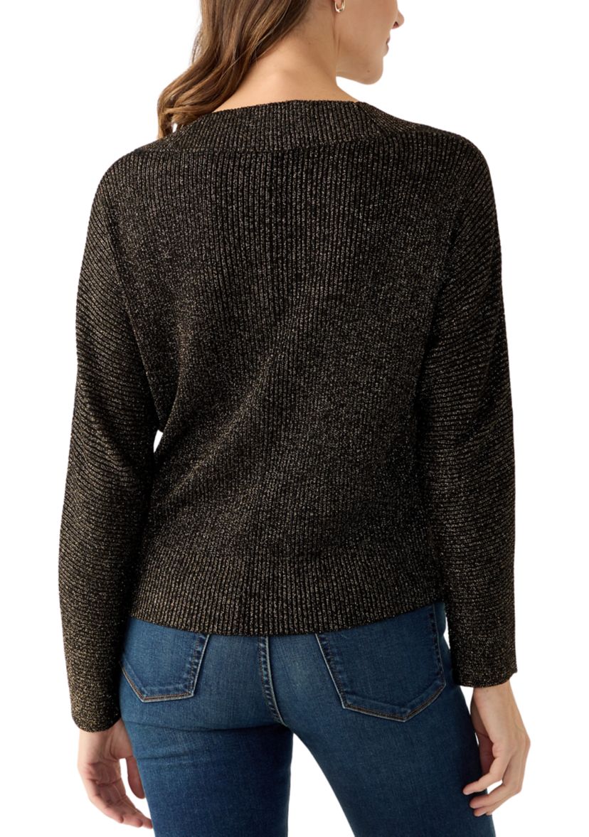 Womens V-Neck Ribbed Lurex Sweater