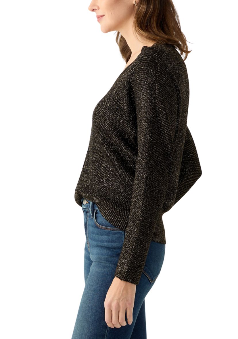 Womens V-Neck Ribbed Lurex Sweater