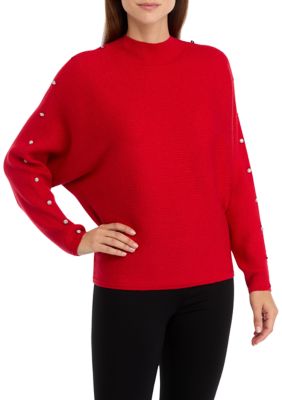 PHILOSOPHY BY REPUBLIC Women's Mock Neck Rhinestone Embellished Lurex Ribbed Sweater, XS