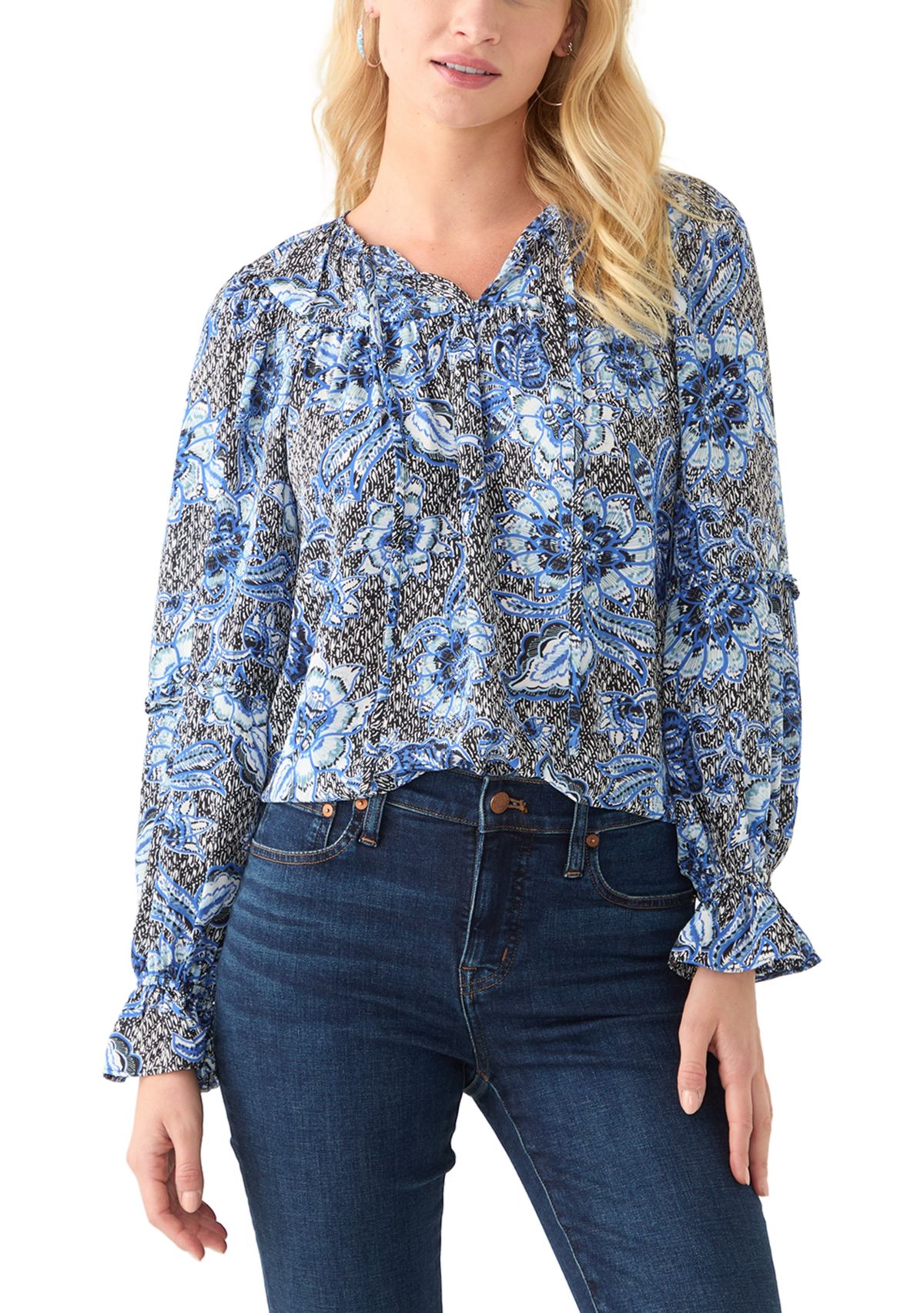 Womens Long Sleeve Floral Peasant Blouse