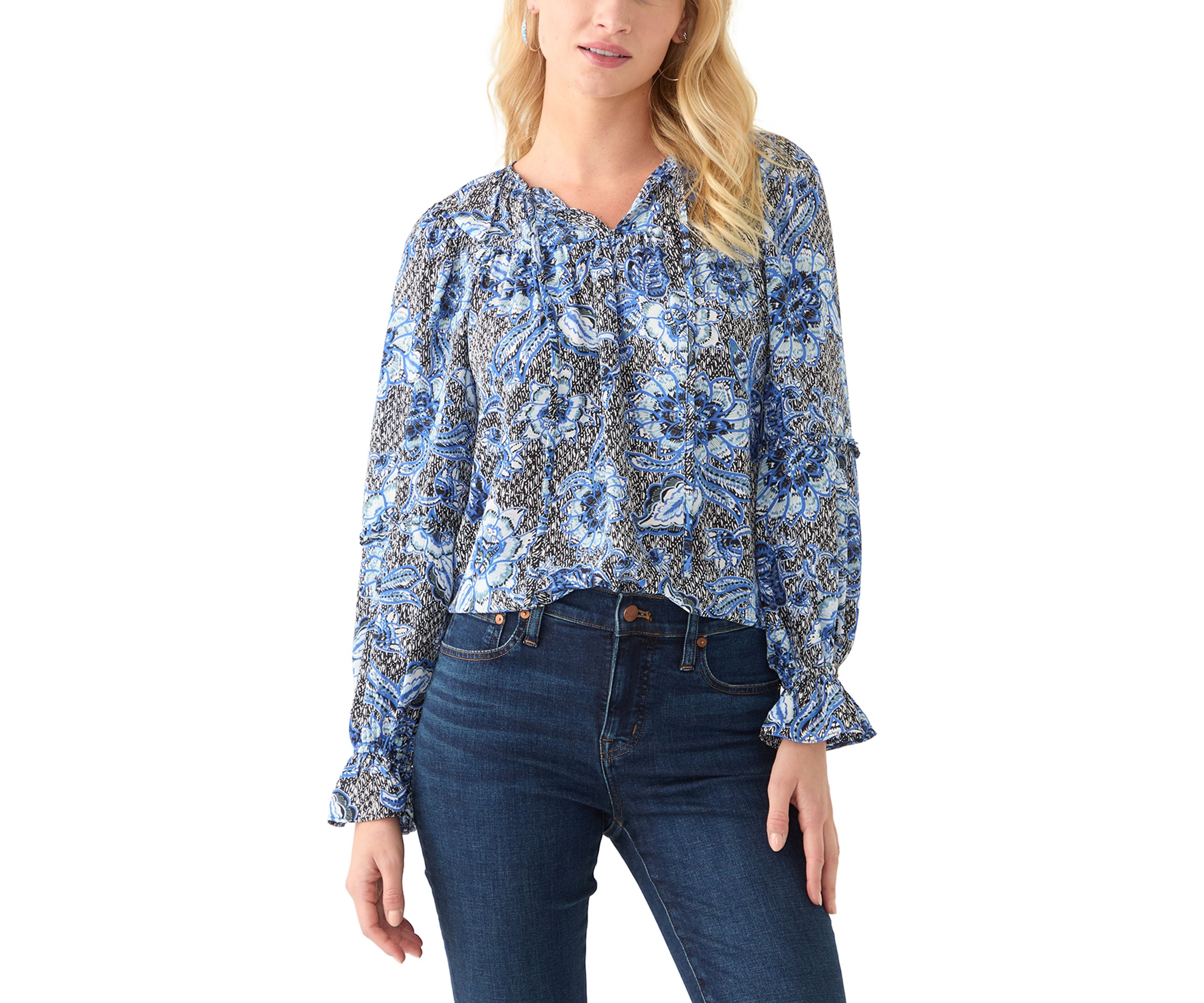 Womens Long Sleeve Floral Peasant Blouse
